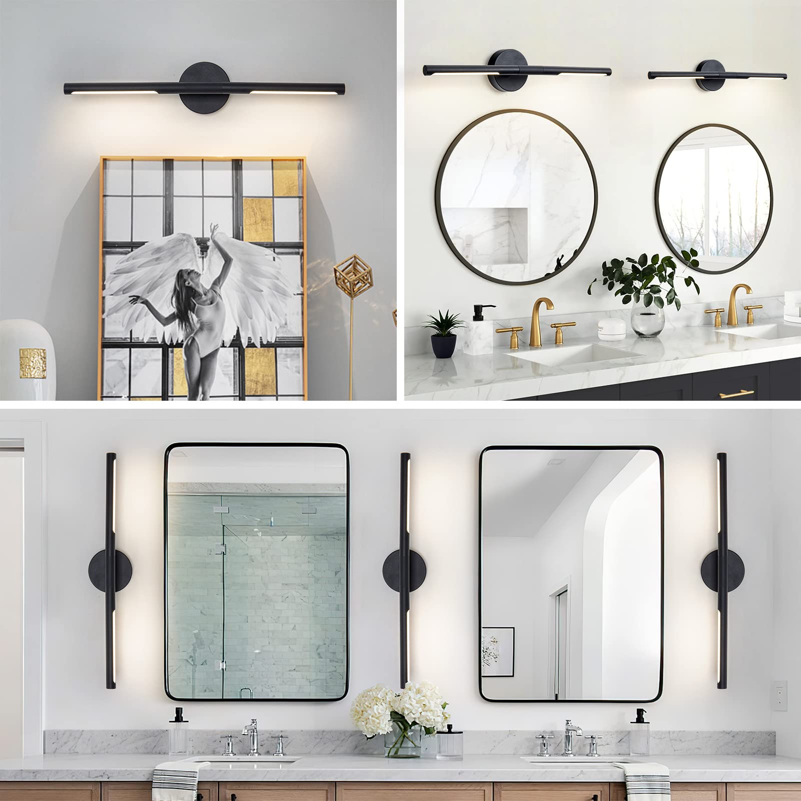 LINSEEDS Bathroom Light Fixtures, 24 Inch, 18W Dimmable LED, 4000K, Matte Black, Model RD-7516-2-BK