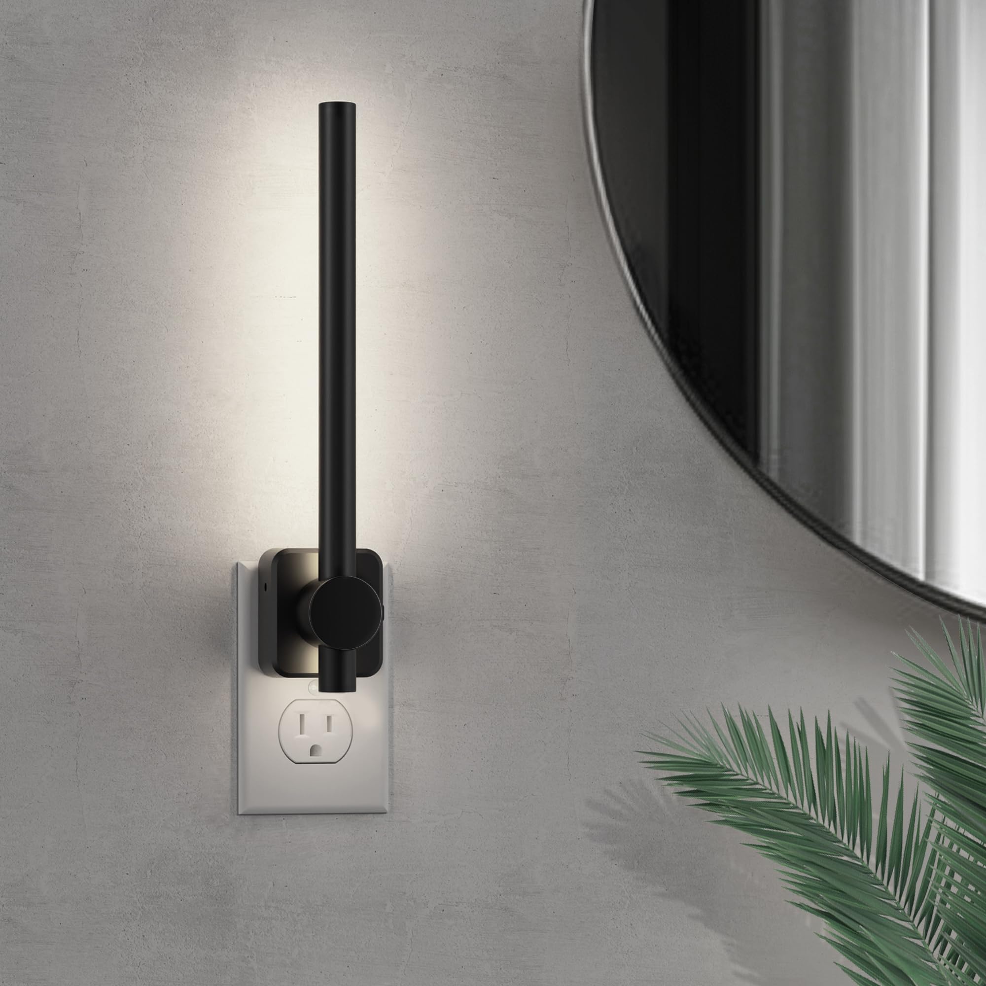 L LOHAS LED Night Light  Dimmable Night Lights Plug into Wall 0-200LM  Dusk to Dawn Sensor  2W Bathroom Night Lights  Daylight 5000K  Modern Black Plug in Nightlight for Mirror Restroom 1Pack