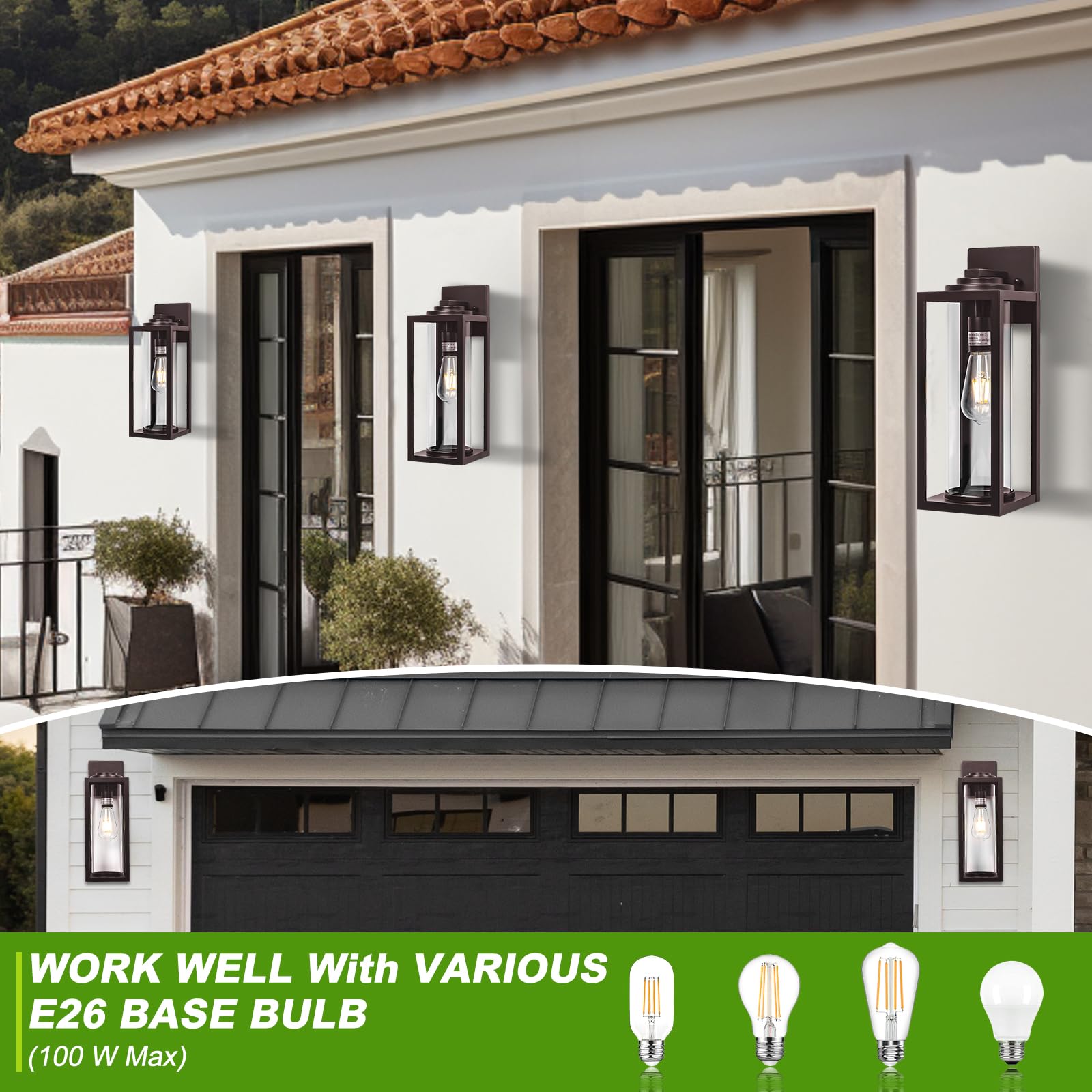 16Inch Large Outdoor Wall Lights 2 Packs - Oil Rubbed Bronze Exterior Light Fixture With Clear Glass Shade, Waterproof Porch Lig