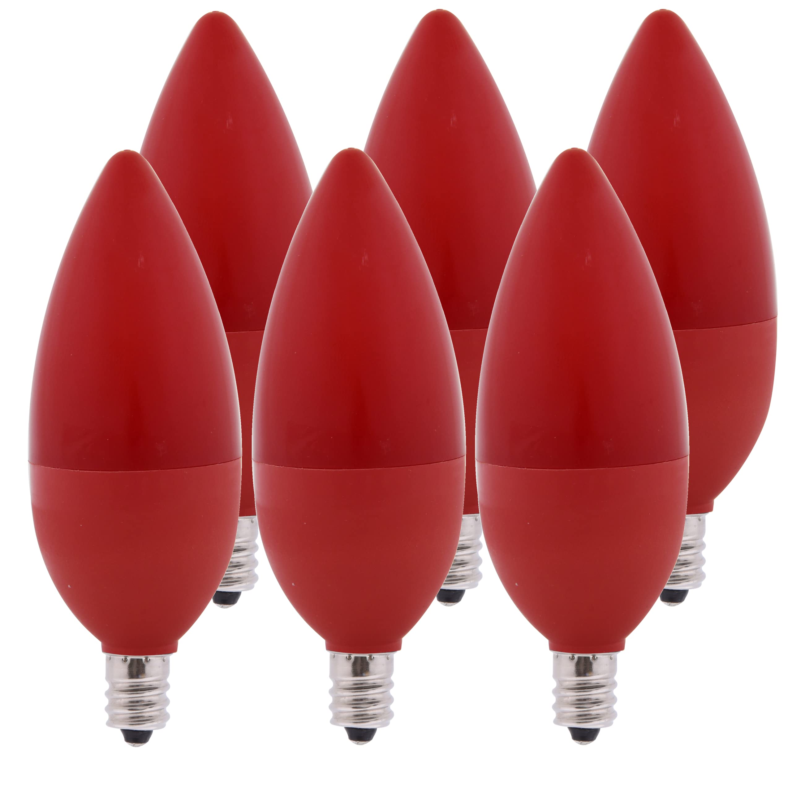 Bioluz LED Red Candelabra Bulbs 4W 25 Watt C37 E12 Base 120 Beam Angle UL Listed Candle Bulb Holiday Decorations 6-Pack
