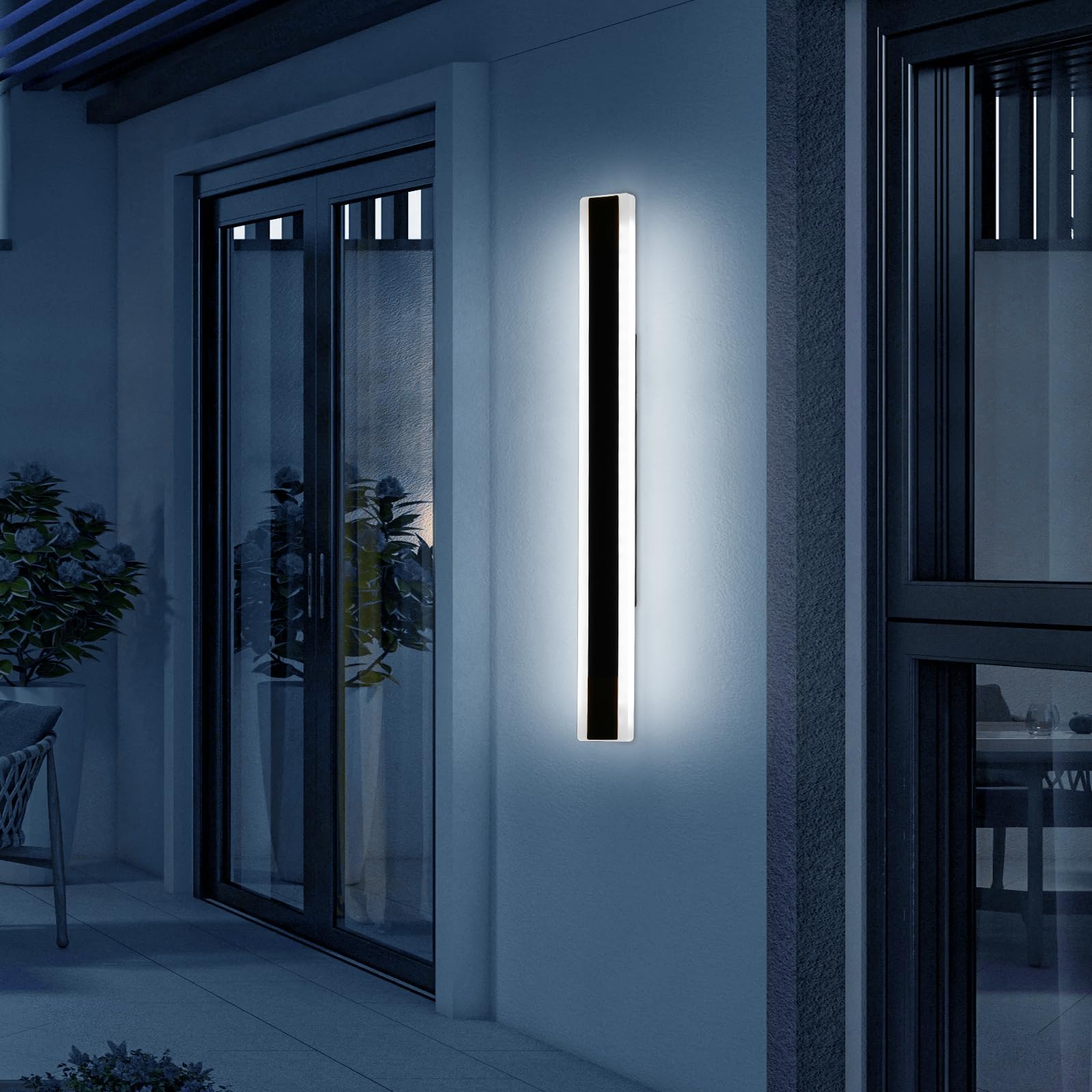 Mikeru 31.4Inch Long Led Wall Light  6000K Cool White Modern Outdoor Wall Light Ip65 Waterproof Black Acrylic Porch Exterior Lighting Fixtures  Exterior Wall Mount Lights For Garage Front Door
