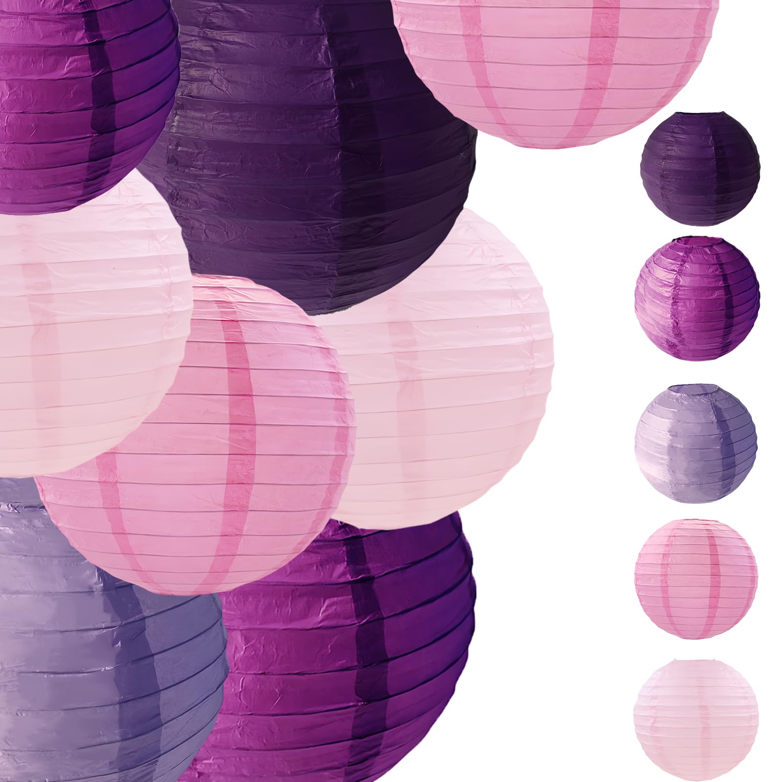 Capesaro Purple Pink Paper Lanterns Decorative 15Pcs Party Hanging Decorations For Bachelorette Wedding Birthday Baby Shower Graduation Anniversary Mermaid Lavender Themed Room Decor