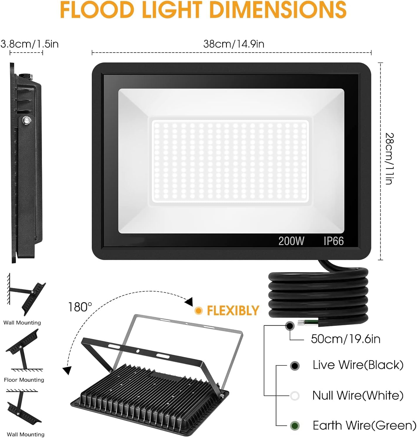 XYCN 200W LED Flood Light 2 Pack - 22500lm Super Bright, IP66 Waterproof, 5000K Daylight White for Outdoor Use