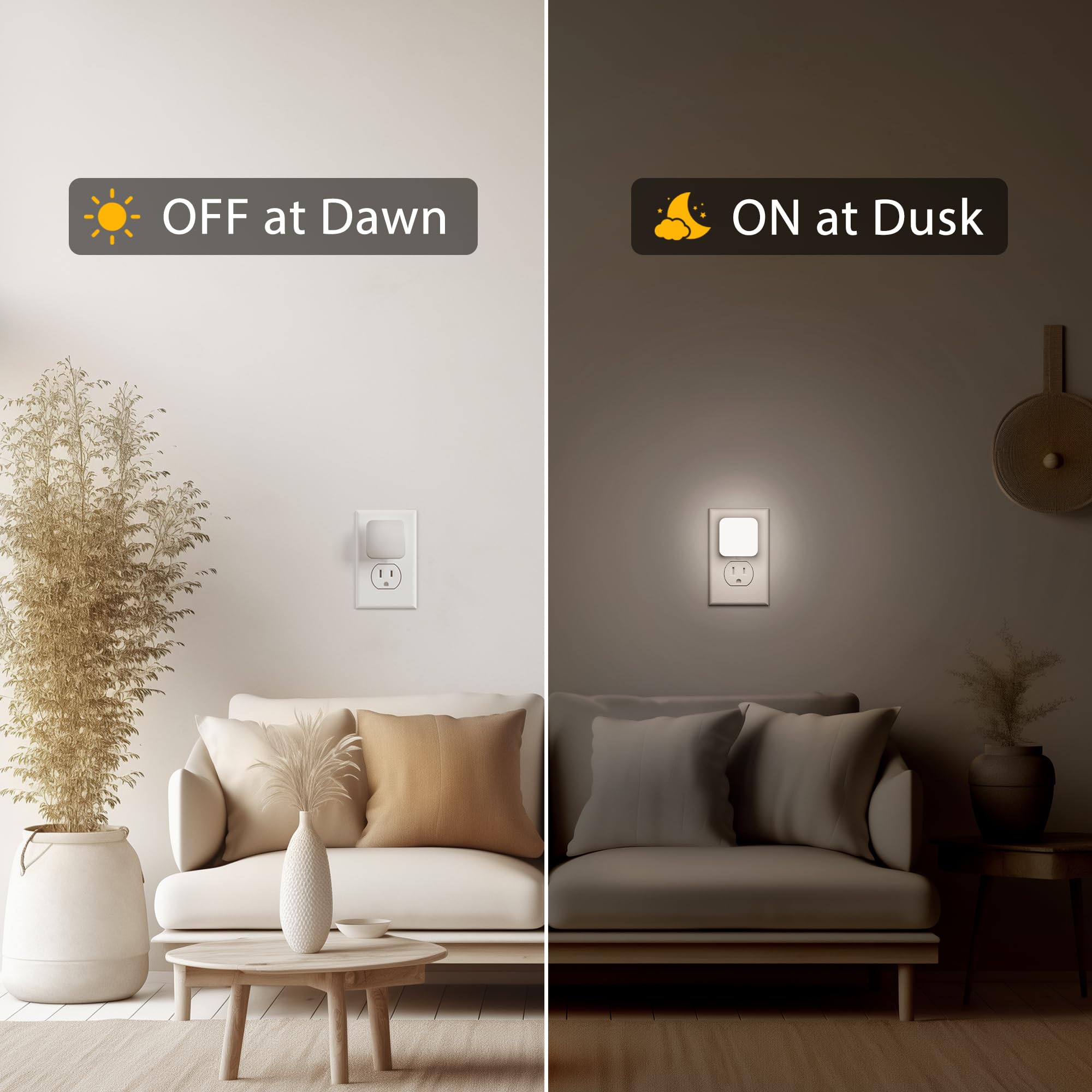 Briignite LED Night Lights, 4 Pack, Dusk to Dawn Sensor, 0.3W, White, Model BRGY10403US-4, Ideal for Bathroom, Bedroom, Kitchen