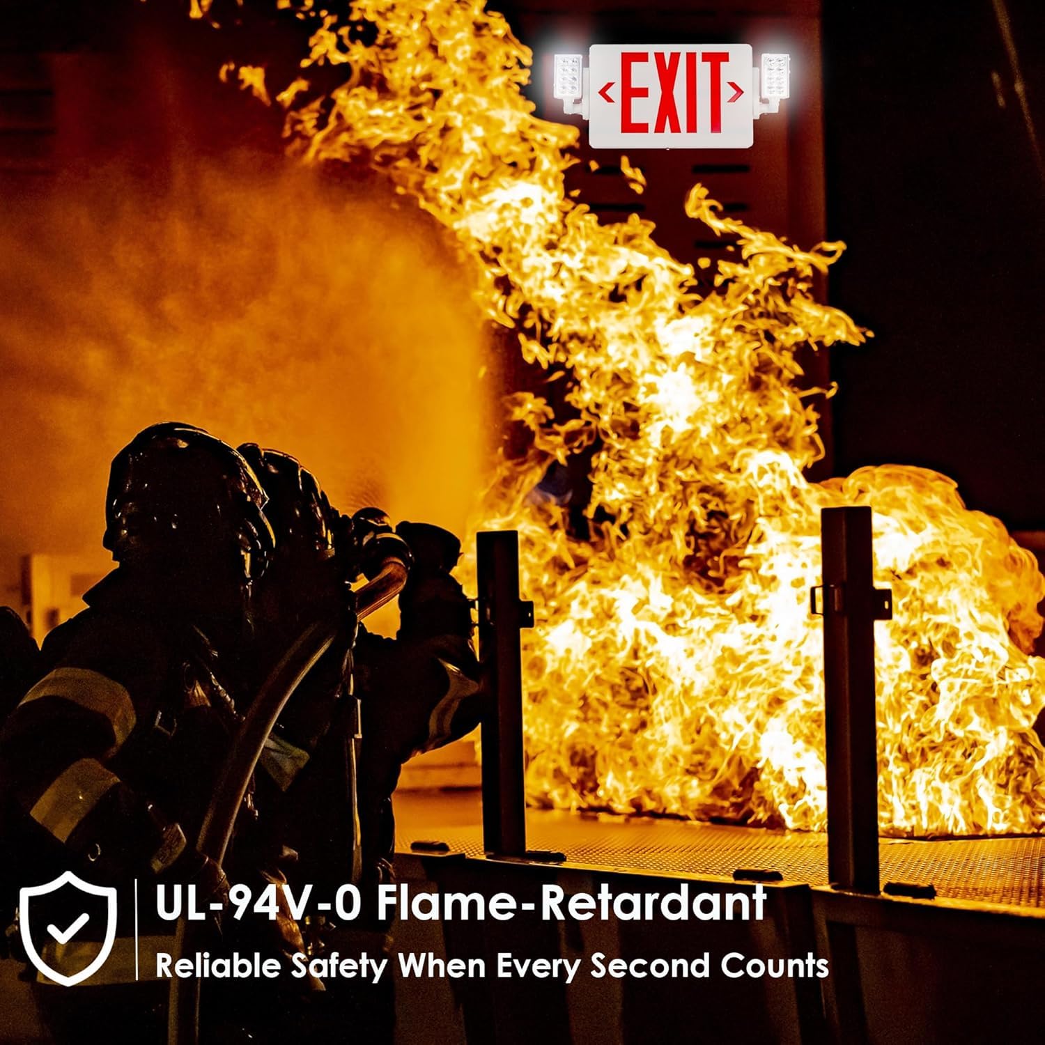 Gruenlich Led Combo Exit Sign, Emergency Light With 2 Adjustable Heads And Double Face, Back Up Batteries- Us Standard Red Lette