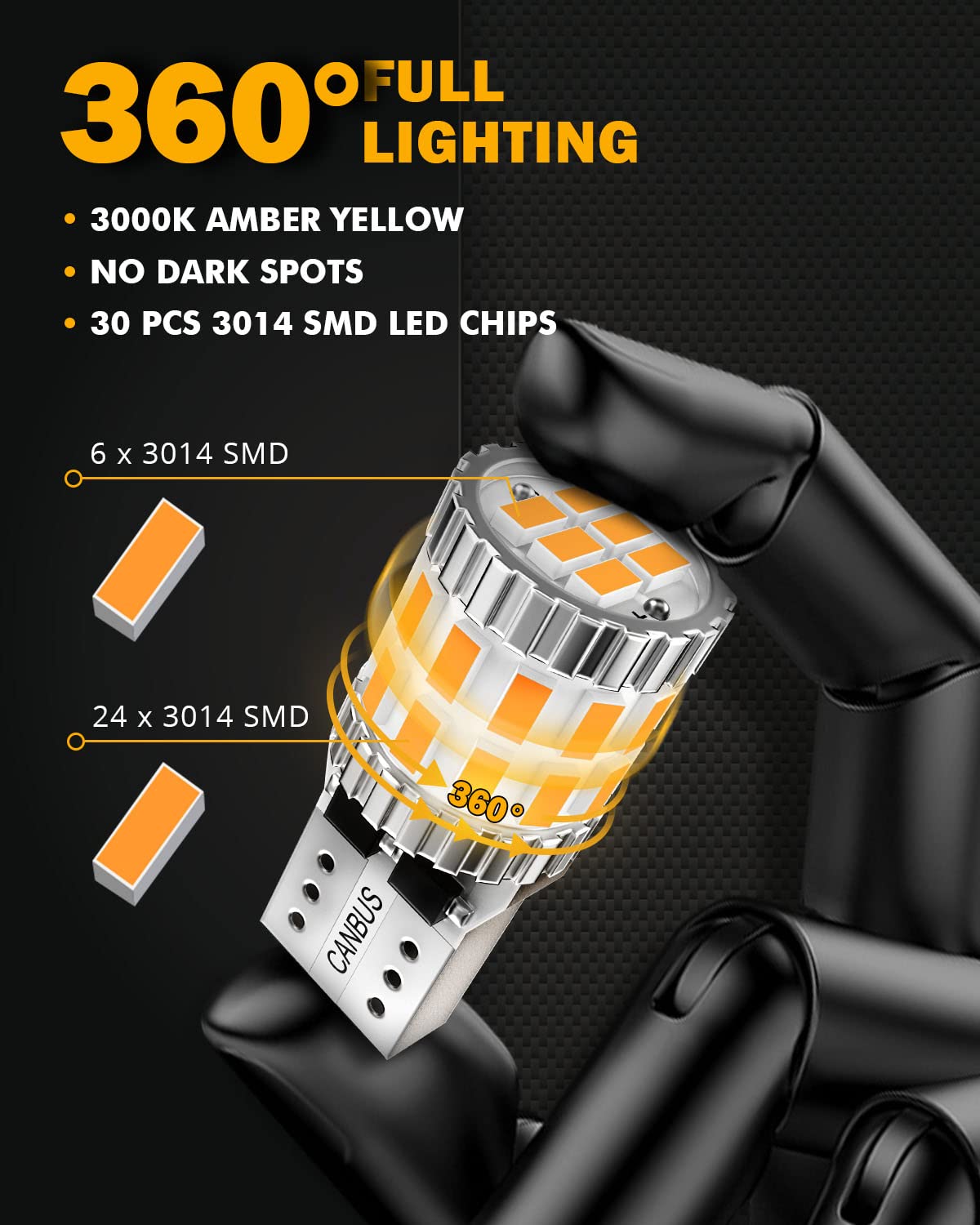 Auxbeam Upgraded 194 Led Bulbs Amber Yellow,400% Brighter Extremely Bright Canbus Error Free 168 2825 T10 W5W Led Light Bulbs Fo