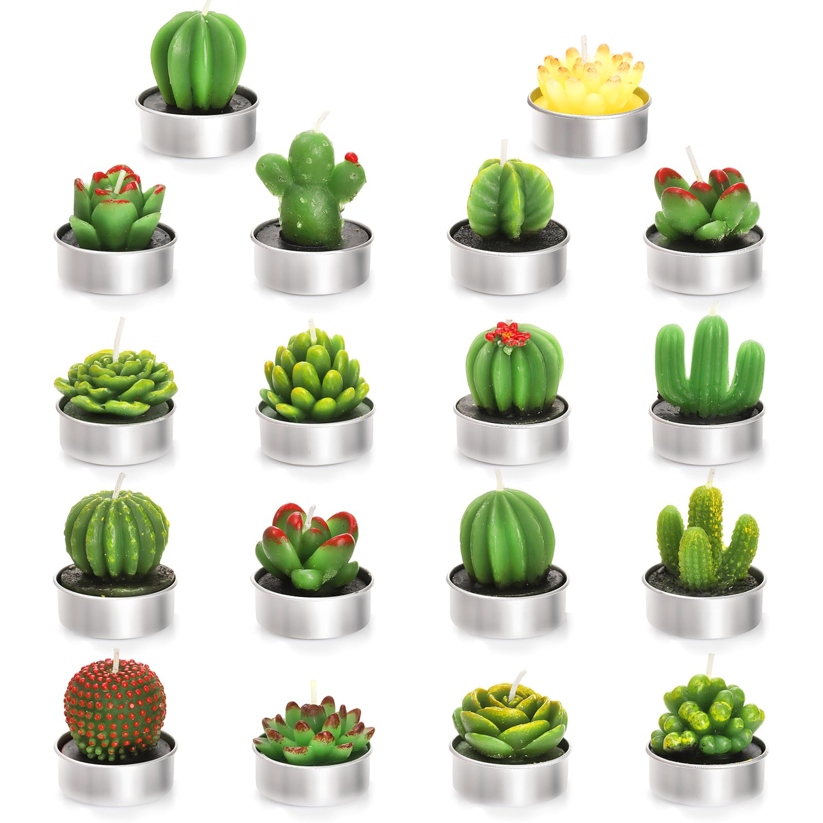Lawei 18 Pack Cactus Tealight Candles - Handmade Delicate Succulent Mini Plants Candles - Perfect For Home Decor Candles Festival Wedding Props And House-Warming Party