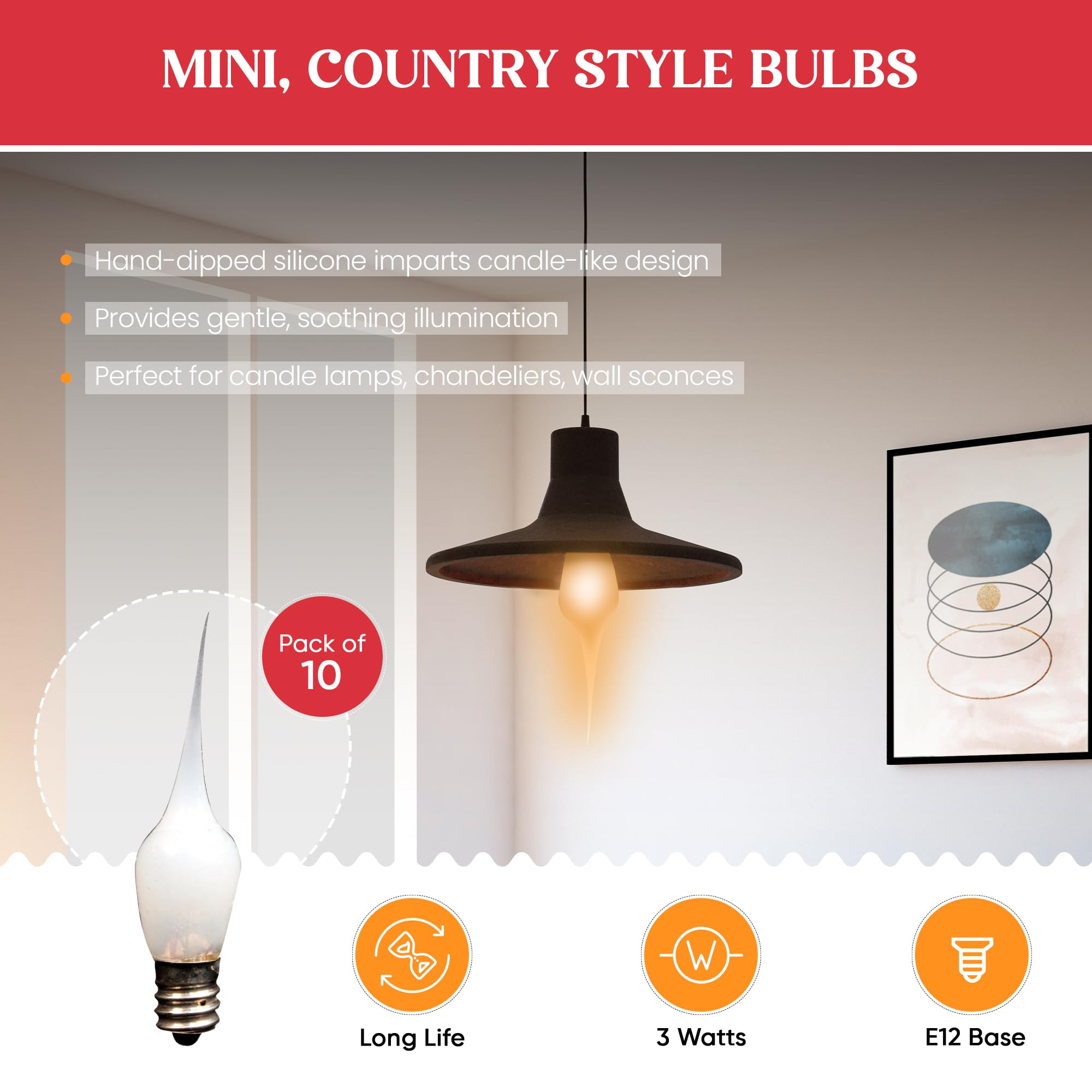 Creative Hobbies® Mini Country Style Candle Light Bulbs - 3W, Pack of 10, White Silicone