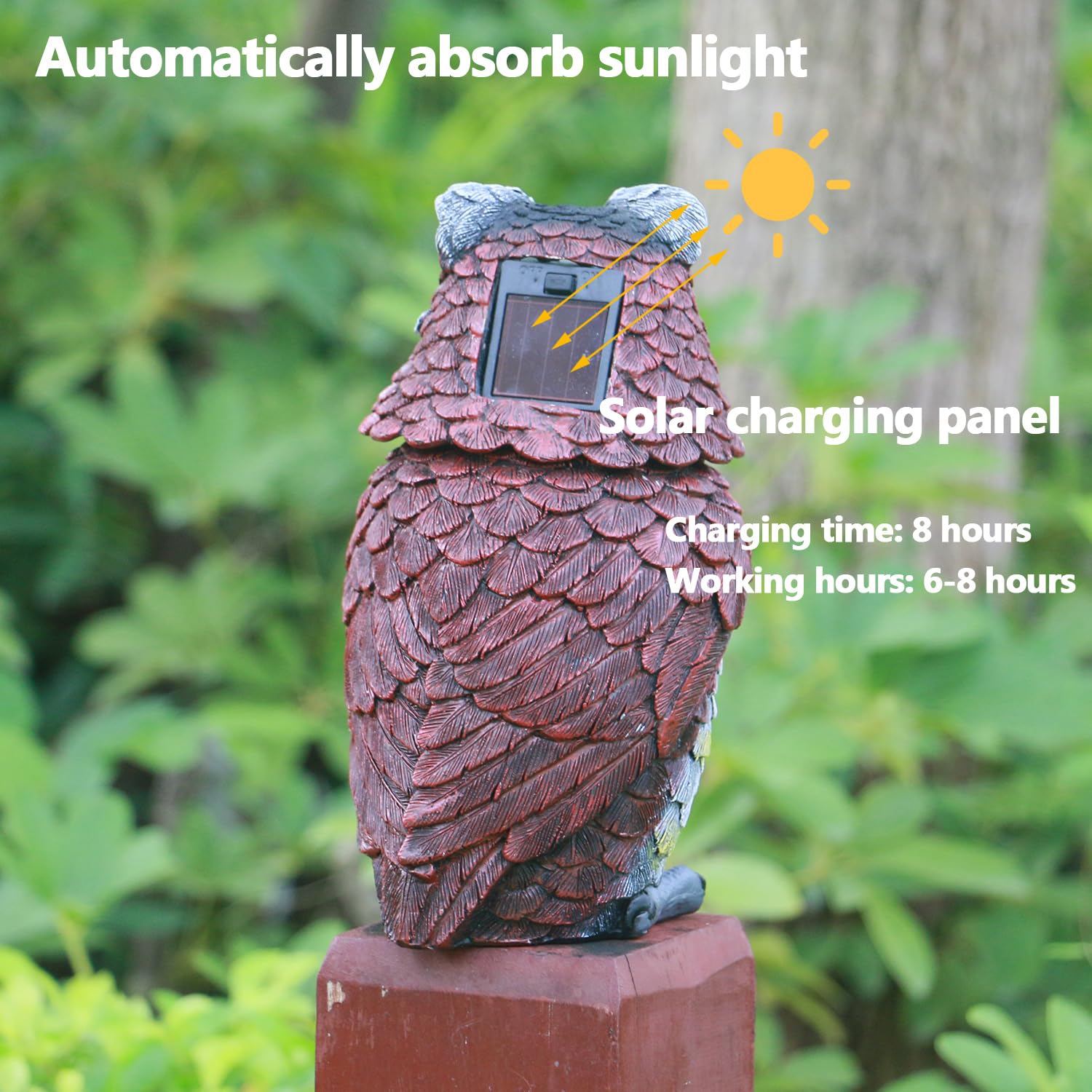 Jy.Cozy Solar Owl Decoy Statue - Glowing Eyes Resin Outdoor Decor For Garden, Porch, Lawn
