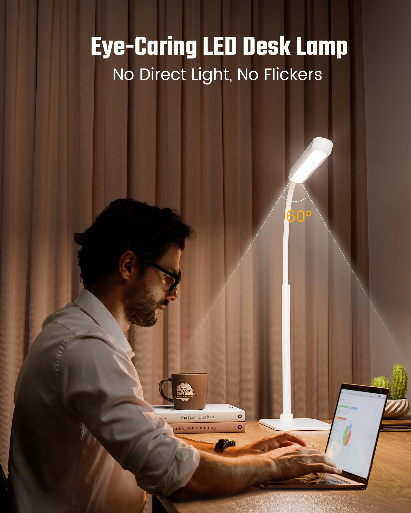 Superdanny Eye-Caring Led Desk Lamp With Base 360?Flexible Gooseneck Work Lamp Touch Control 3 Light Colors Smooth Dimming Task Lighting Reading Light For Home Office College Dorm  White