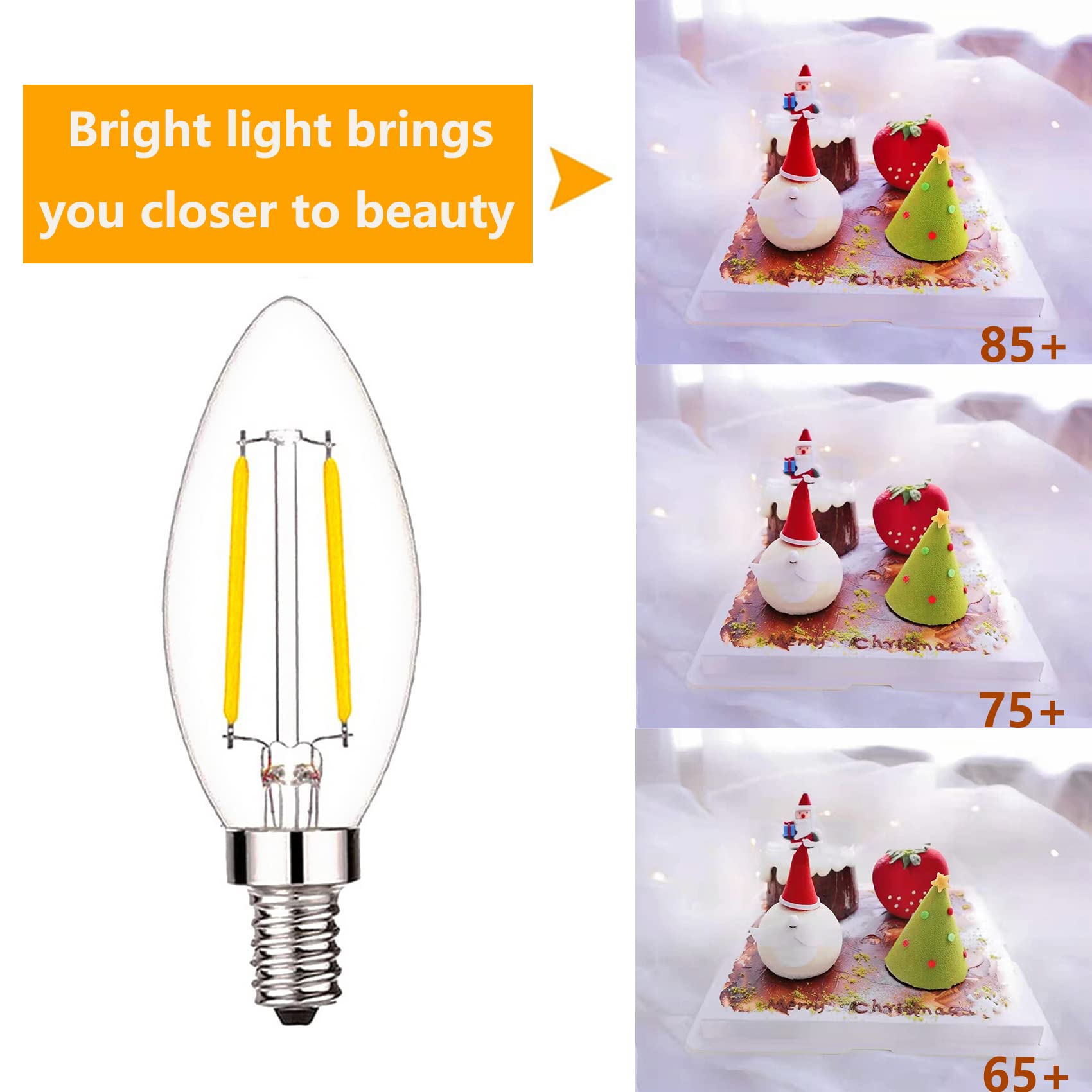 Sunaiony Led Candelabra Bulbs 25Watt Equivalent, B11 Led Bulb 2W Warm White 2700K E12 Base, Dimmable Edison Chandelier Light Bul