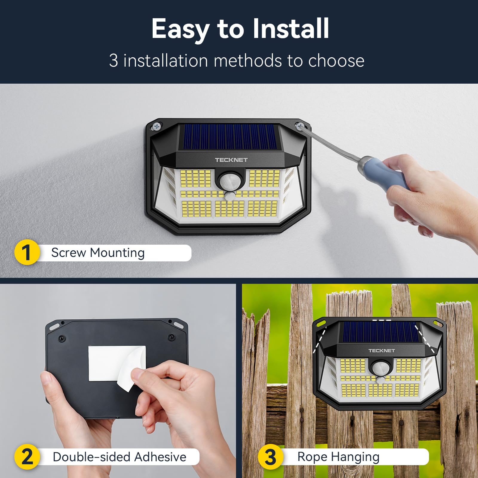 Tecknet 231 Led Motion Sensor Outdoor Lights  4 Pack  300 Solar Security Wall Lights  3 Lighting Modes  Ip65 Waterproof  Pir Motion Sensor For Outside  Fence  Garden  Yard  Deck  Garage - Warm White