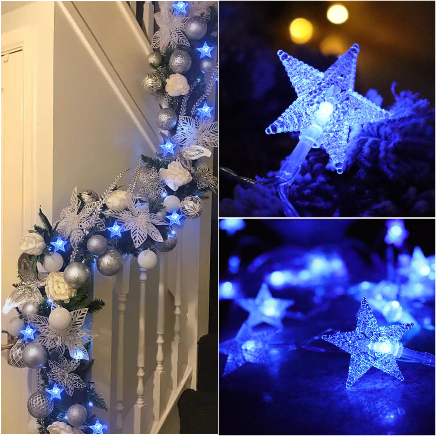 Runleo Blue Christmas Decorations Star Lights, 20 Ft 40 Led Battery Operated Fairy String Lights, 8 Modes & Timer Hanging Decor Bedroom Xmas Decor Indoor Outdoor Christmas Decorations