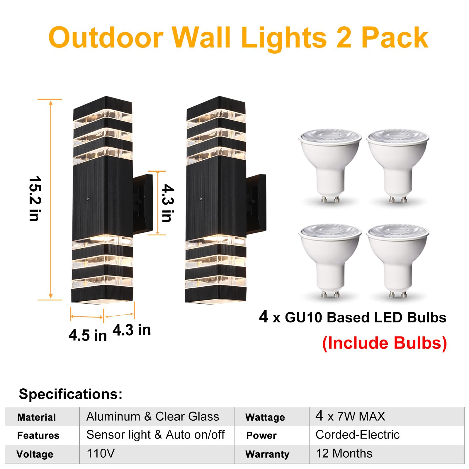 BOXCUPIN Dusk to Dawn Outdoor Wall Lights, 2 Pack, IP65 Waterproof, 3000K Warm White, 3-Layer, Black, Model BXOWLS19
