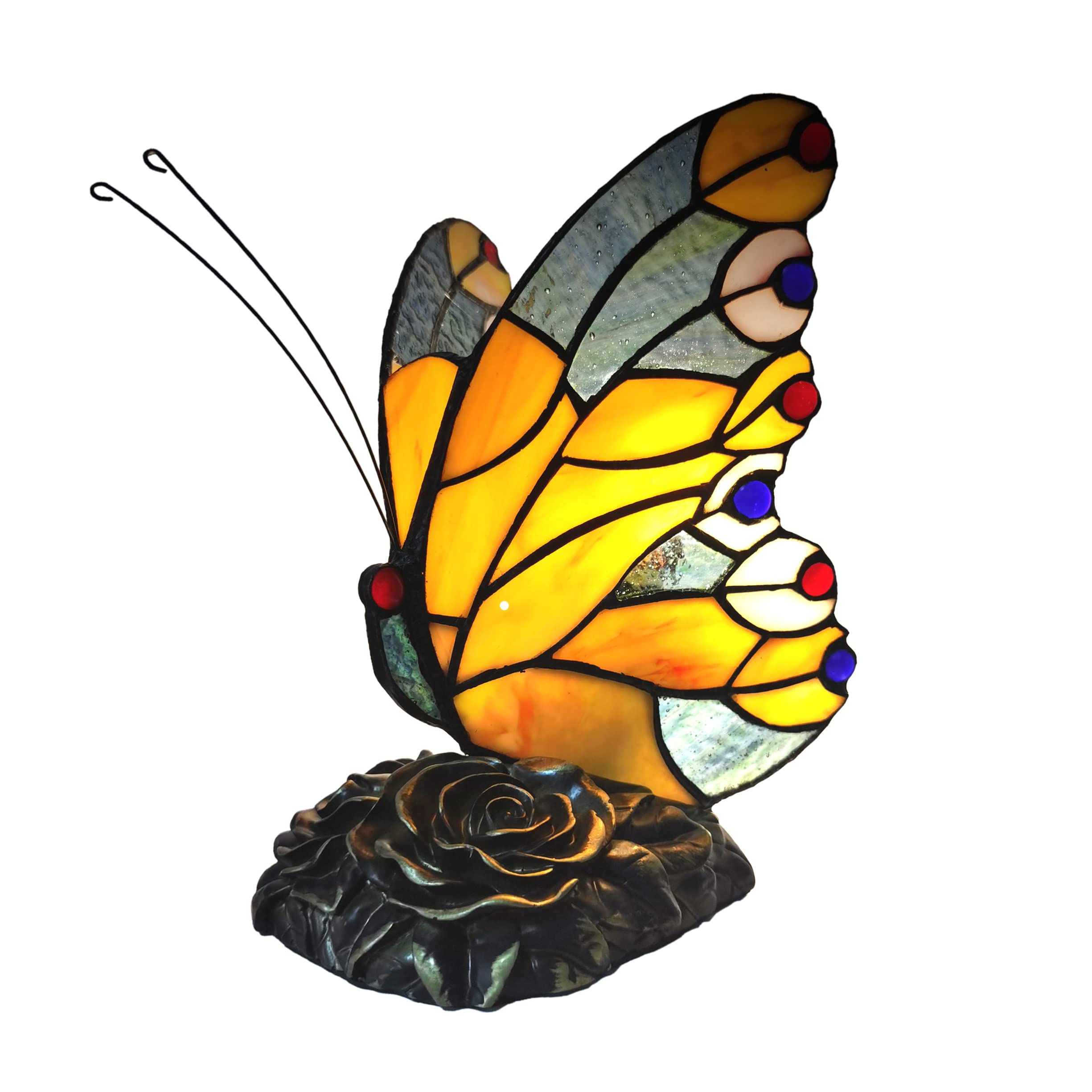 FUMAT Bedside Table Lamp LED Tiffany Table Lamps Yellow Butterfly Stained Glass Shade ON Off Switch Night Light Side Table lamp 