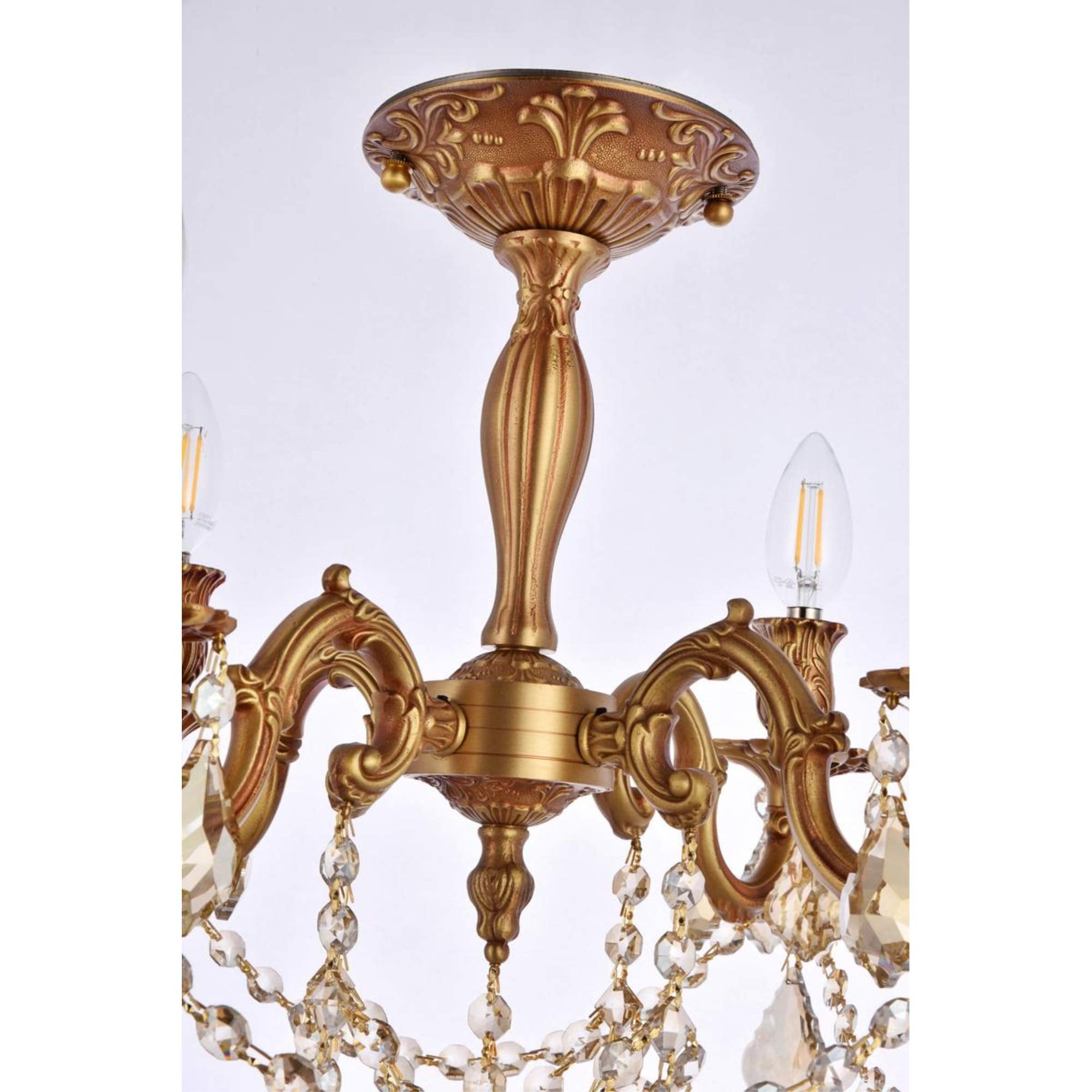 Elegant Lighting 9204F17Fg-Gt/Rc Royal Cut Smoky Golden Teak Crystal Rosalia 4-Light, Tier Semi-Flush Crystal Chandelier, Finished In French Gold With Smoky Golden Teak Crystals