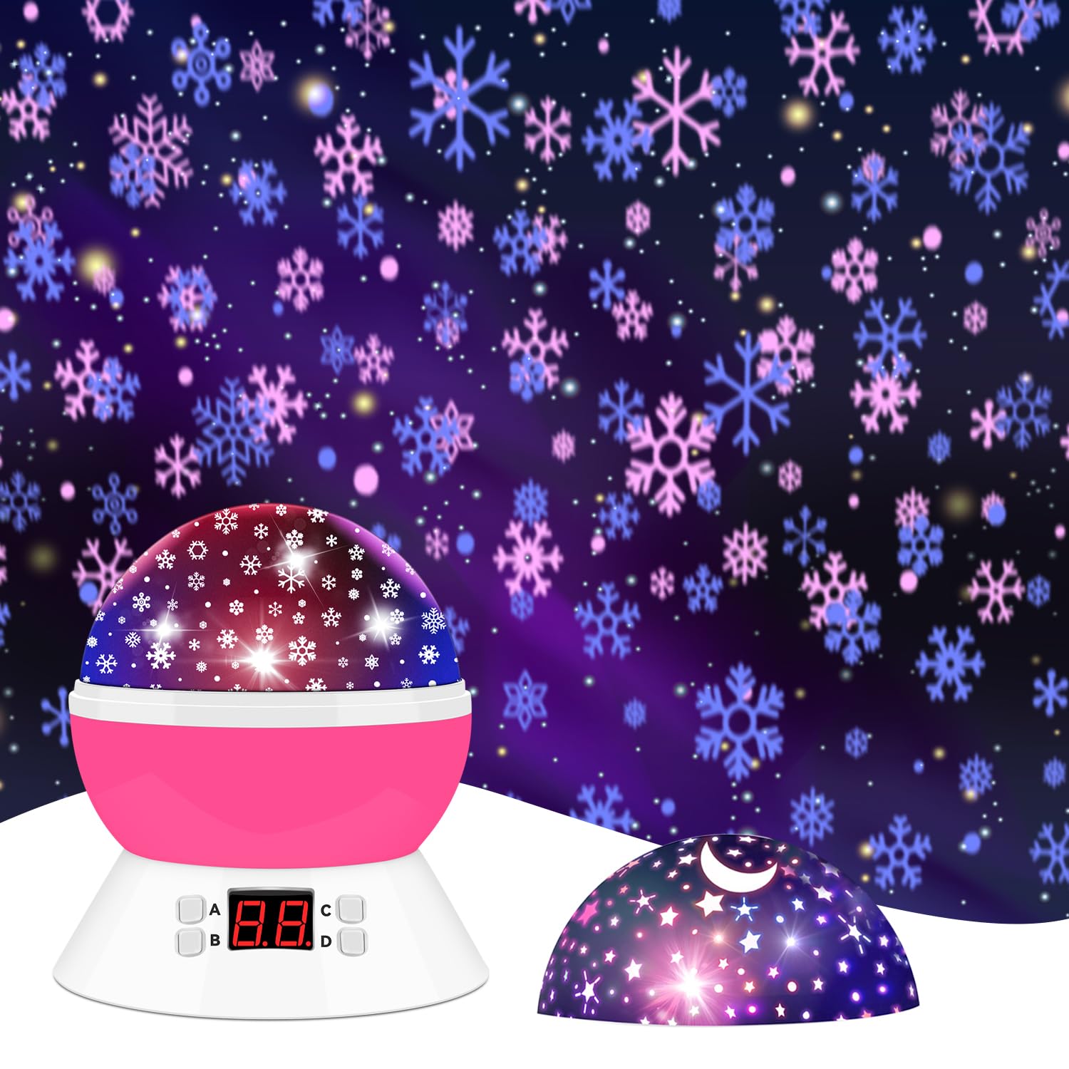 MOKOQI Snowflake Projector Night Light Indoor, Snowflake Nightlight with Timer, Star Lights Projector for Ceiling Kids Room Decor Gifts for 3-8 Year Old Girls Christmas Birthday Gift for Toddler