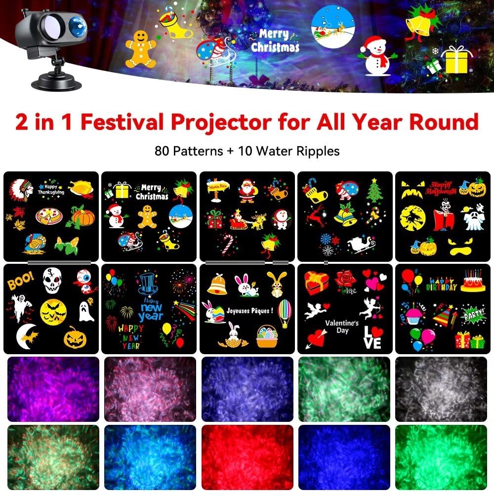 Decorative Lighting Projectors Outdoor, Chirstmas Led Projection Lamp With Remote Control & Timer Function For Xmas Holiday Part