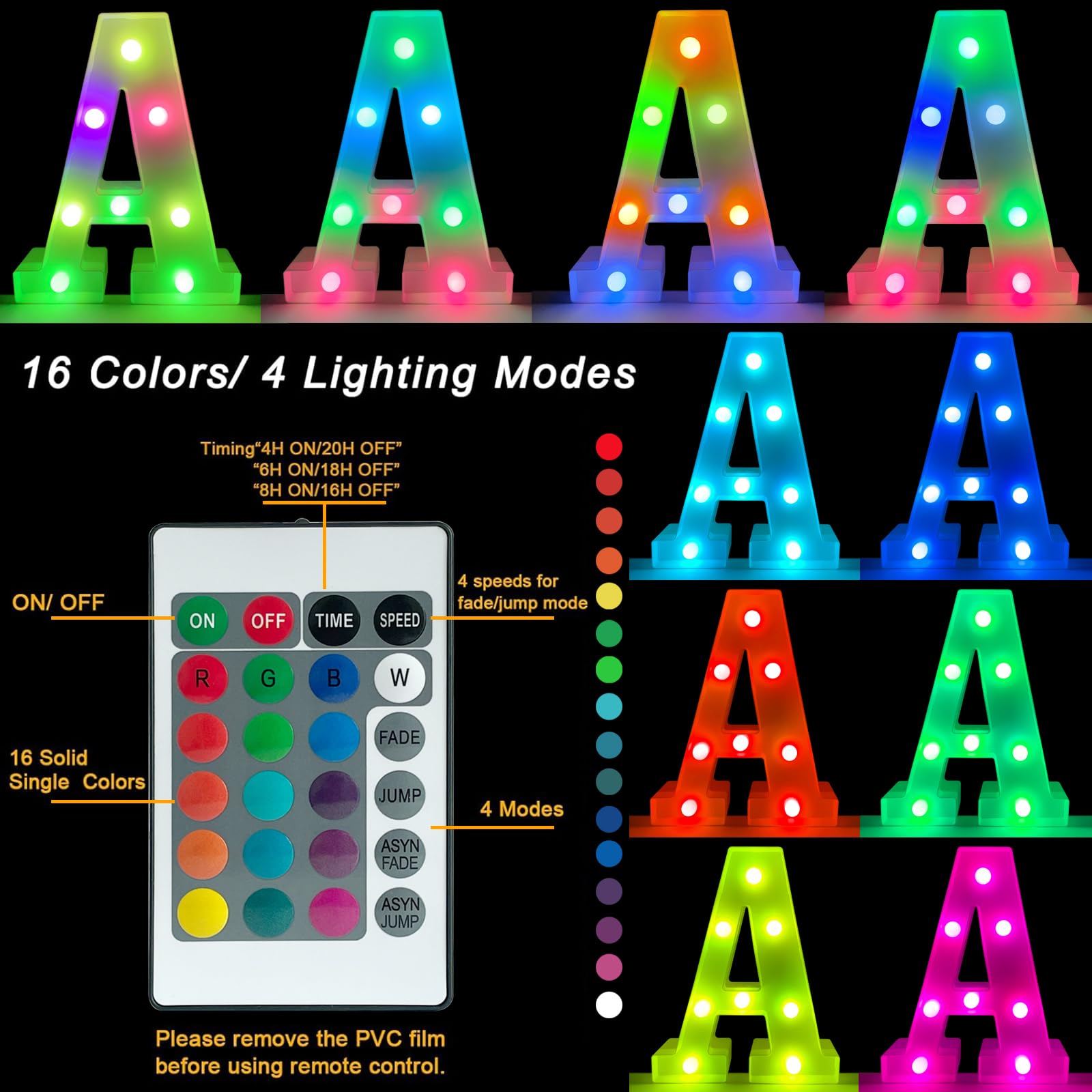 LED Marquee Light Up Signs, Battery Powered Color Changing for Wall, Bedroom - Remote Control RGB Letter T