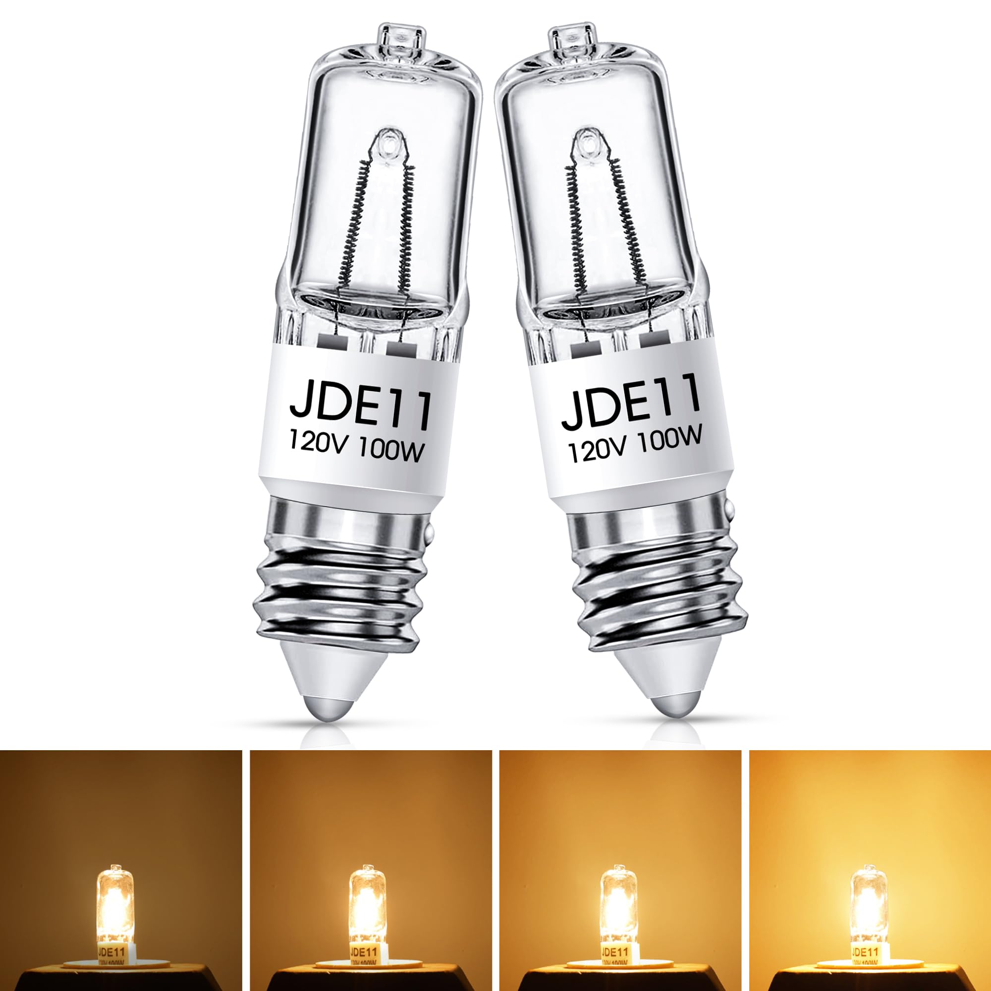 Flaspar Jde11 120V 100W  E11 Bulb  E11 Halogen Light Bulbs  T4 Mini Base Dimmable Candelabra Bulbs  2800K Warm White Halogen Clear Jde11 Bulb For Ceiling Fan  Chandeliers  Cabinet Lighting  2 Pack