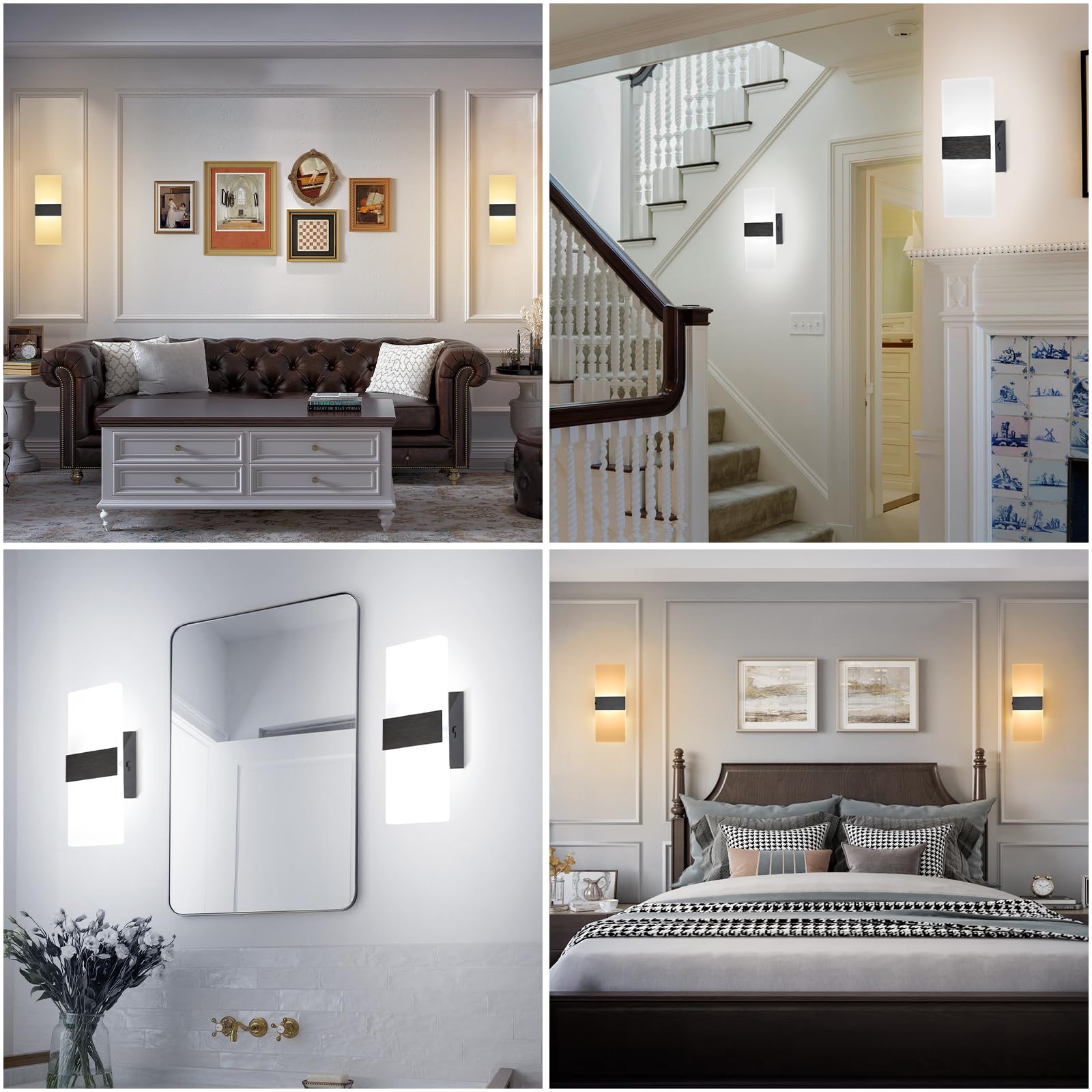 TRLIFE Dimmable LED Wall Sconces, 12W Modern Wall Lights Set of 2, Black Brushed Aluminum, 4 Color Temperature, Model YKL-MCT-Bla