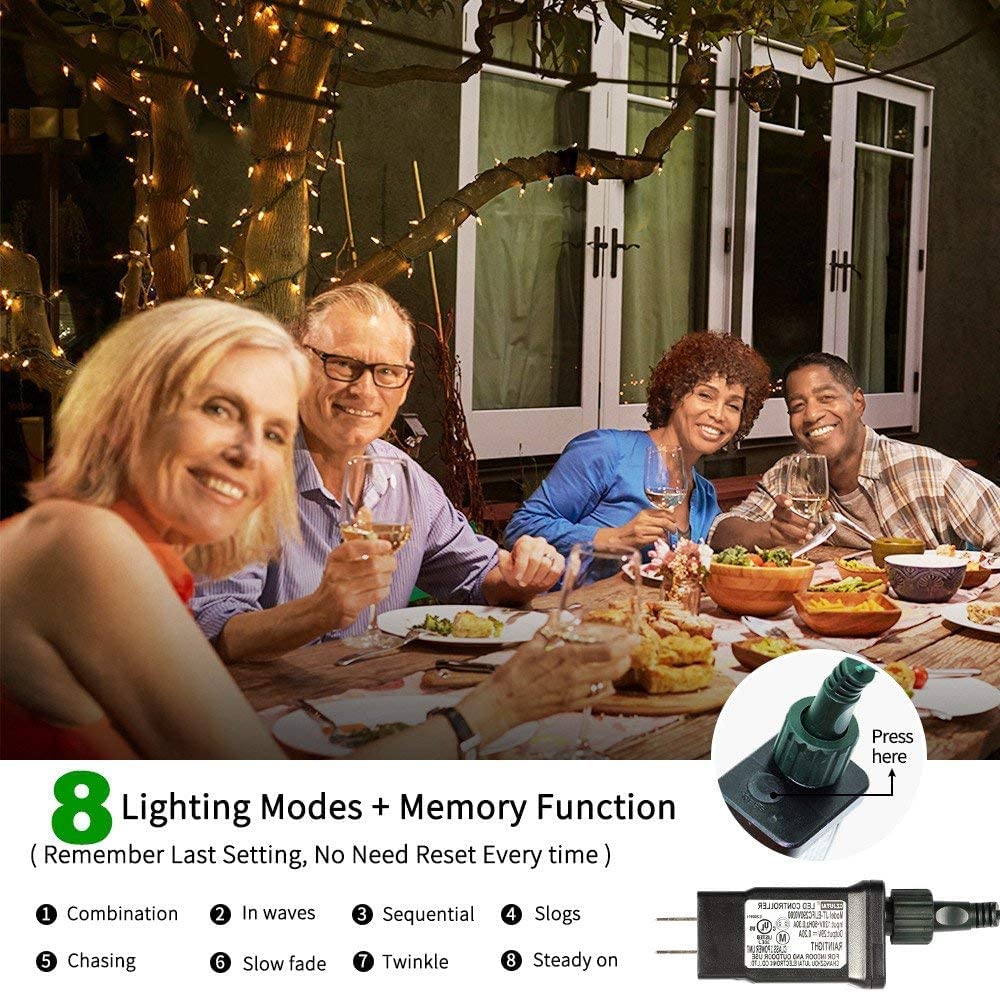 MZD8391 Christmas Lights 300 LEDs 105FT Warm White 8 Modes Indoor Outdoor UL Listed Model QL300AE