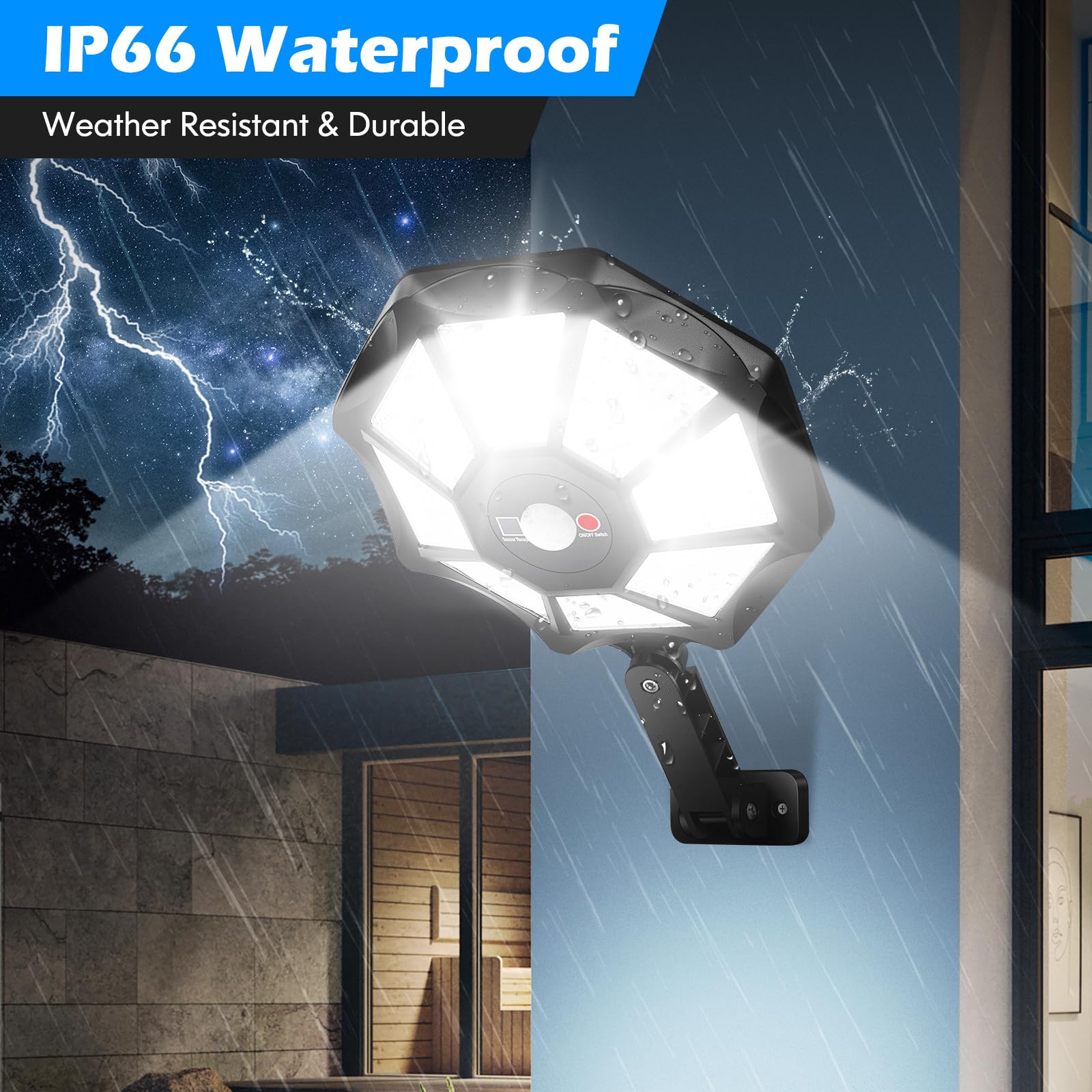 Solar Lights Outdoor Waterproof  6500K 168 Led Flood Lights Outdoor Motion Sensor  Dusk To Dawn Solar Outdoor Lighting  Solar Powered Street Light With Remote For Outside Parking Lot Pool Yard  2-Pack