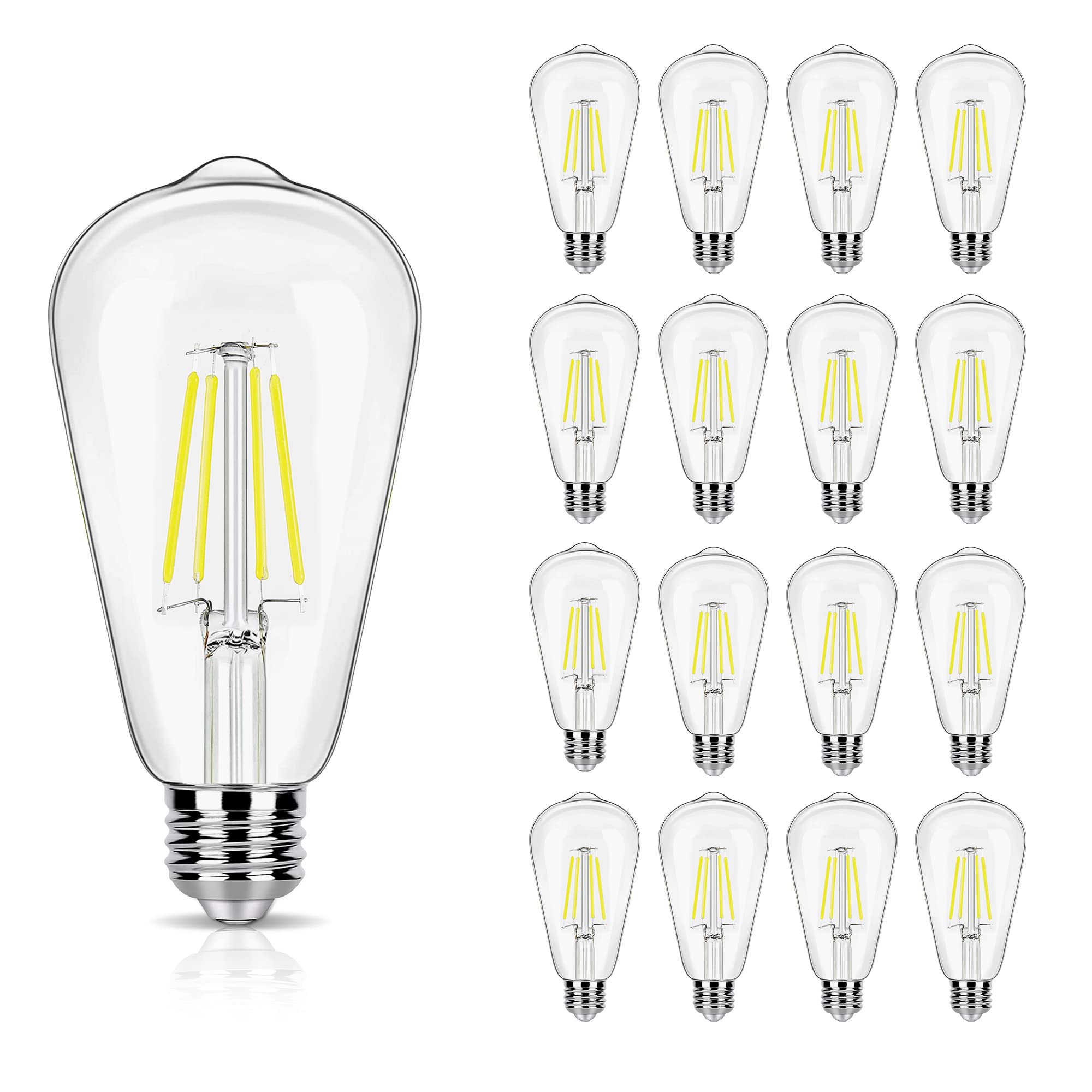 Winsaled 16 Pack Led Edison Bulbs 40W Equivalent, 4 Watt Led Filament Bulb, 5000K Daylight St19 Light Bulb, 450Lm E26 Vintage Bu