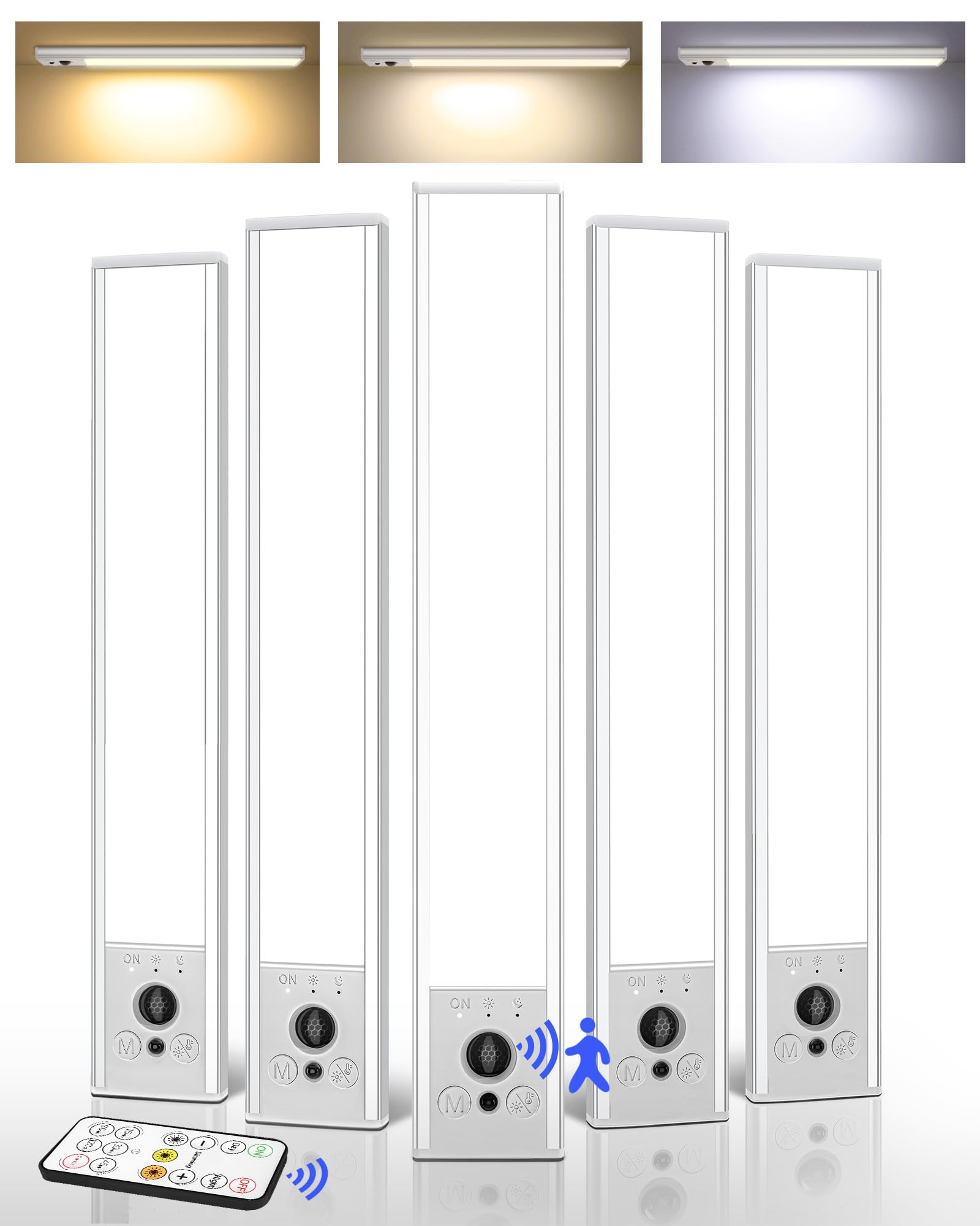 Ezvalo 5 Pack Under Cabinet Lighting  2400Mah Rechargeable Motion Sensor Light  10Inch Magnetic Closet Lights With Dimmable & 3 Color Temps  Wireless Motion Activated Lights With Remote For Kitchen