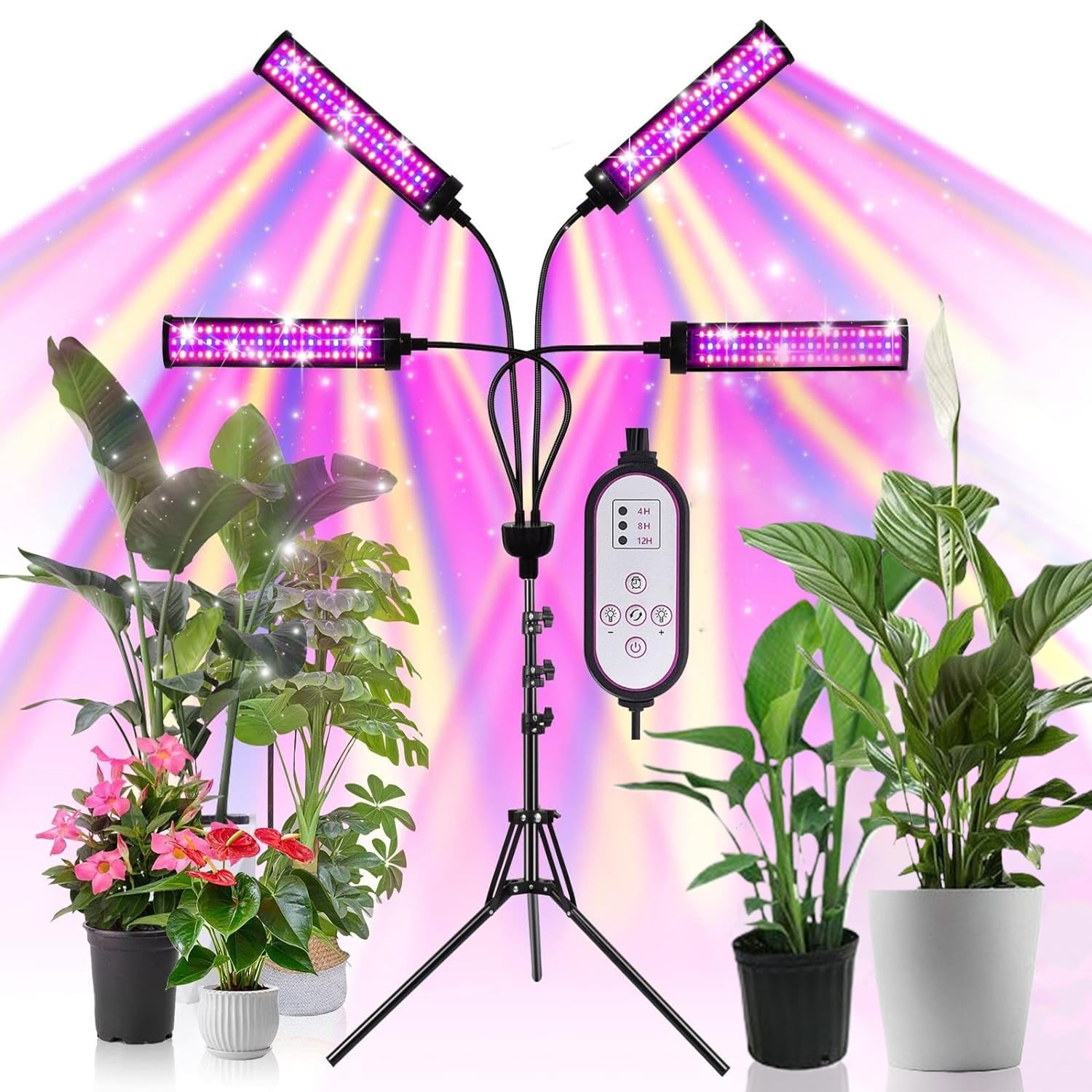 ANDOHAI LED Grow Lights for Indoor Plants, 4 Heads Full Spectrum, Adjustable Tripod 15-63 inches, Mixed Spectrum, Model GL-2