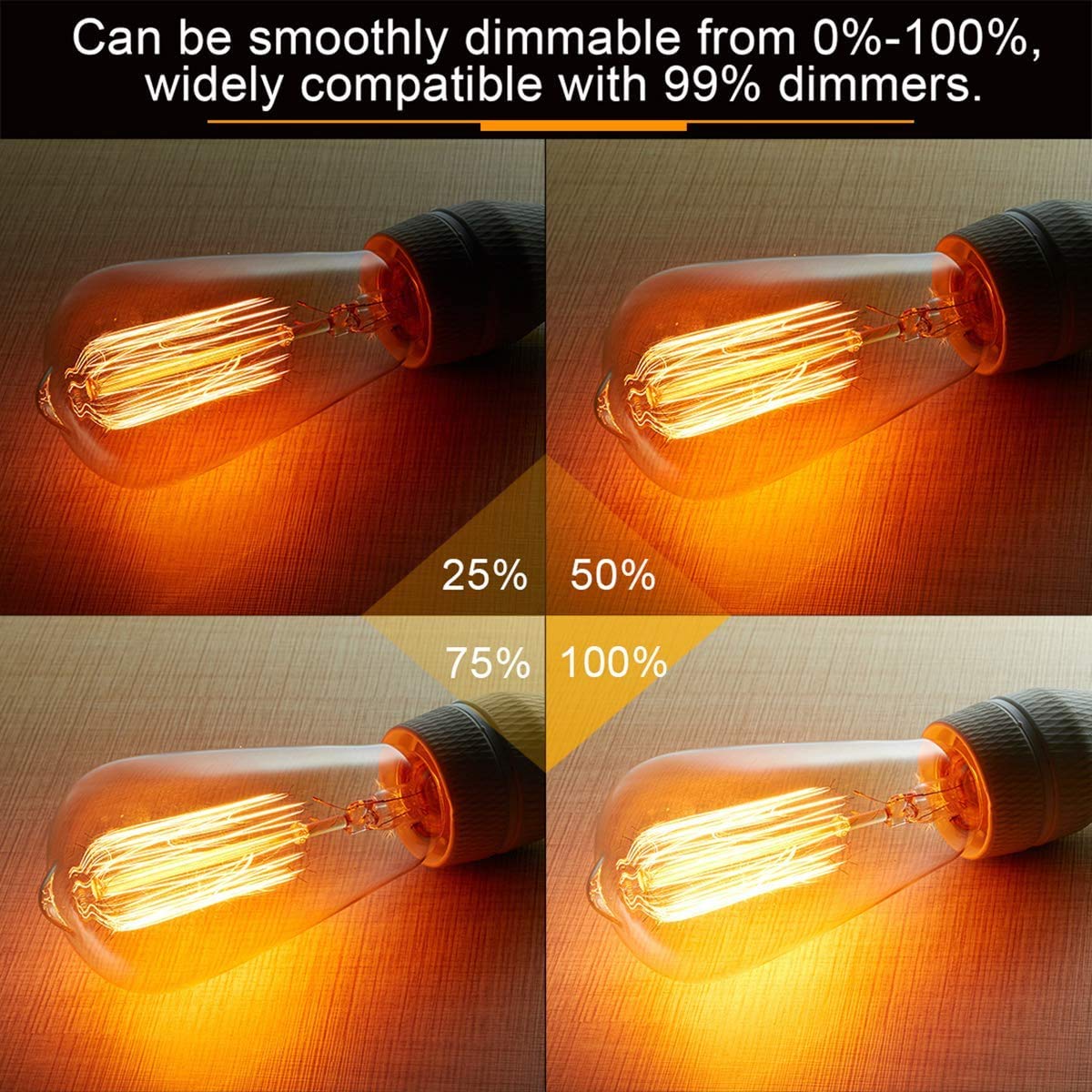 LUXON 8-Pack Edison Bulbs, Dimmable Vintage Style, Amber Glass, 60W E26 Base