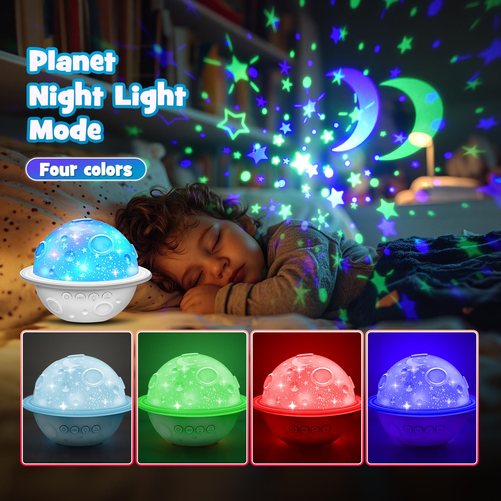 DEVRNEZ Night Light Lamp for Kids Room, 4 in 1 Dinosaur & Universe Projector, White, Model 007