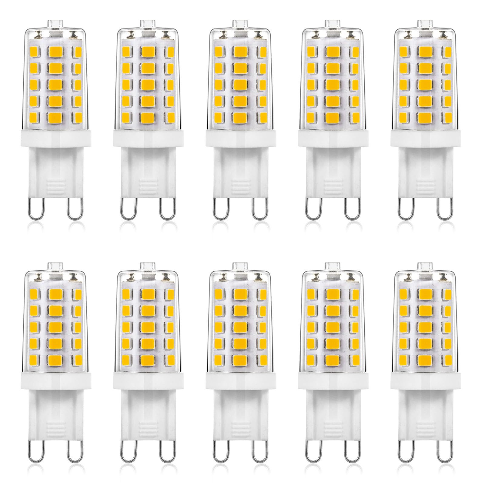 Joutameili 10 Pack G9 LED Bulb Warm White 3000K 4W Equivalent 40 Watt, No Flicker LED G9 Bulb, T4 Halogen Light Lamp Replacement