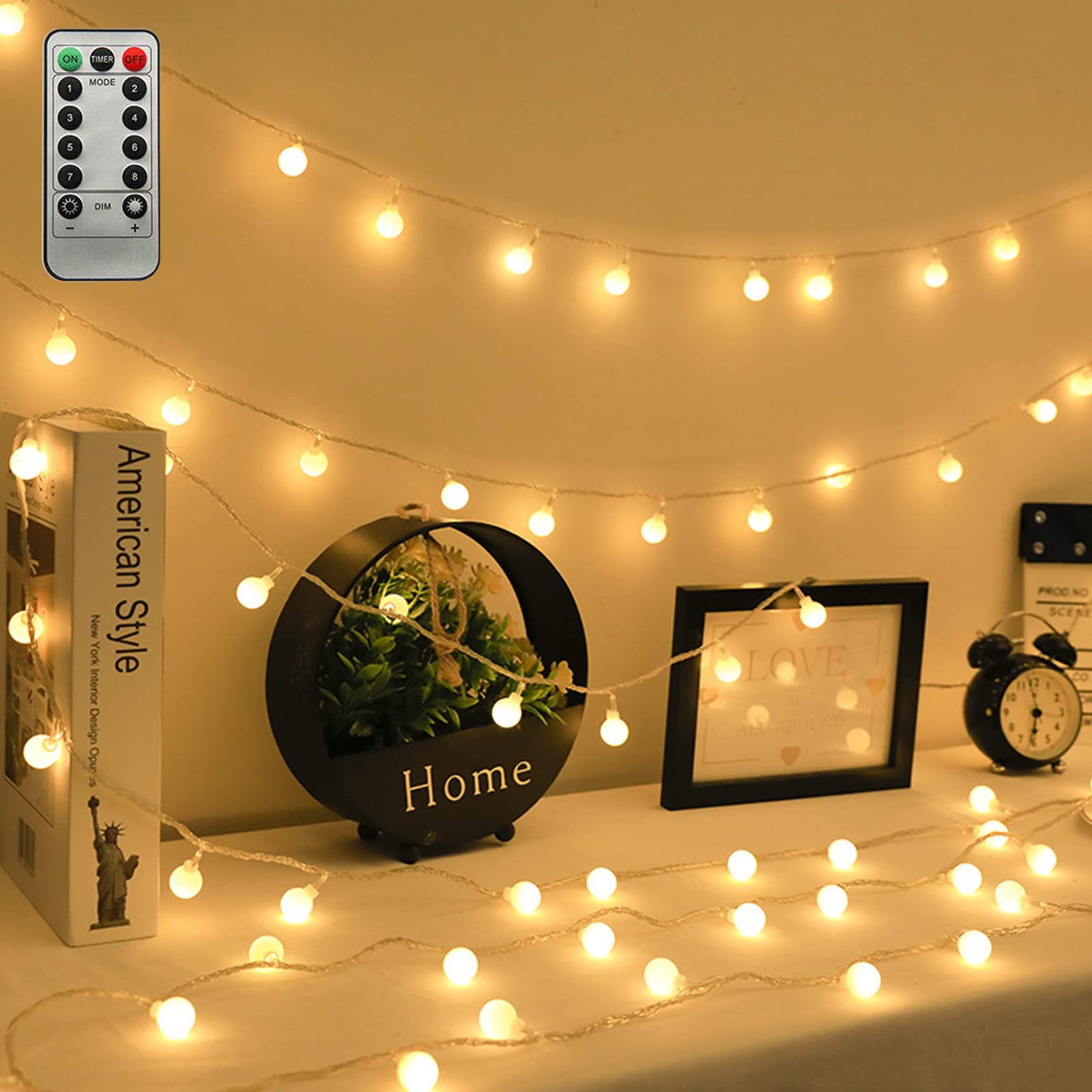 ZIMINGU LED Ball String Lights, 19.6FT 40LEDs Globe Waterproof Fairy String Lights with Remote Control USB Powered, Decorations