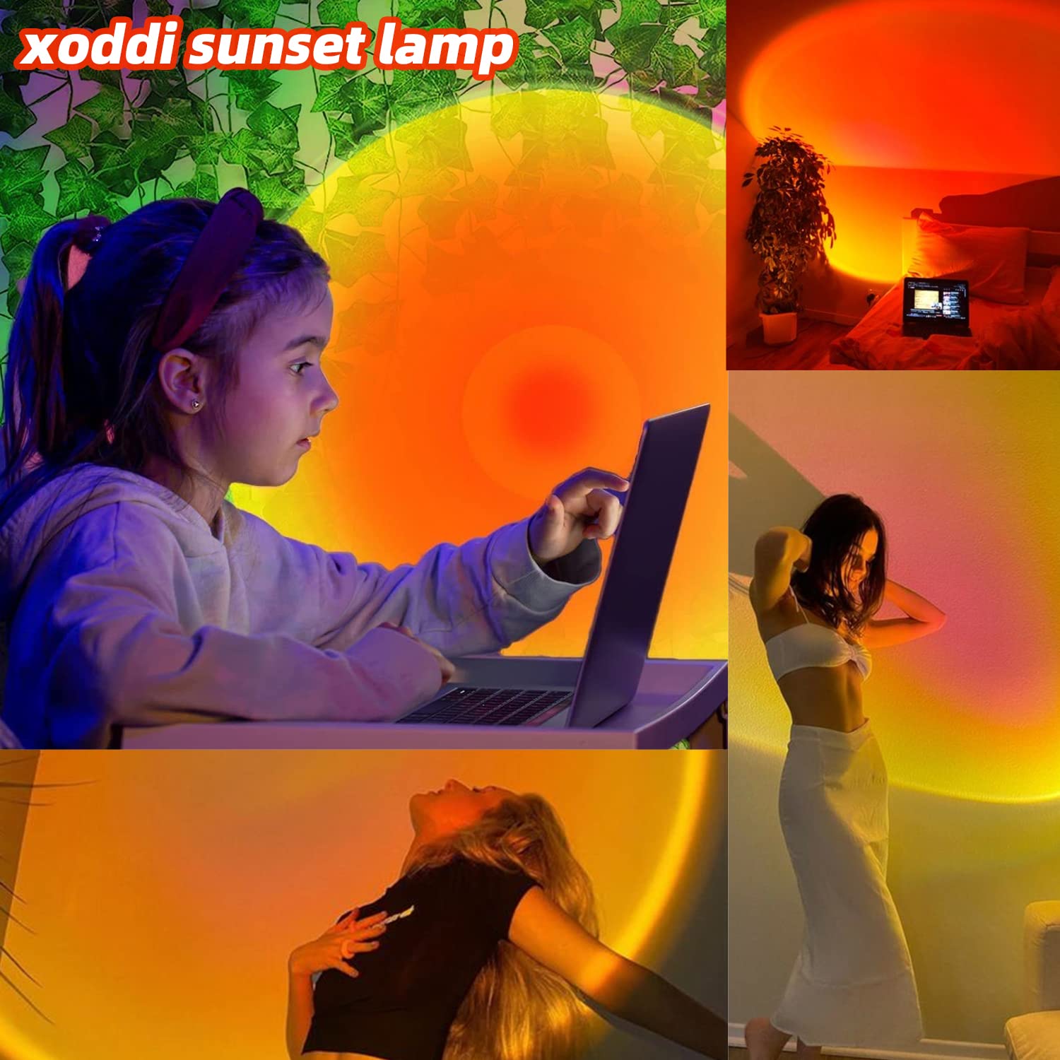 xoddi Sunset Lamp Projector 360° Rotation Light for Bedroom Decor, Black, Model SUNLAMP-P