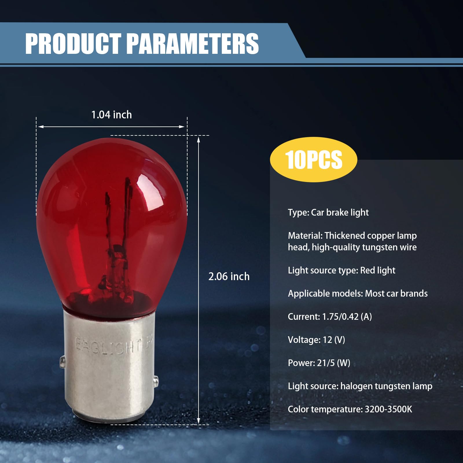 Flygun 1157 P21/5W S25 BAY15D Halogen Light Bulb, 10 PCS, Red, Glass, Model FUNSCD2020RE-10PCS