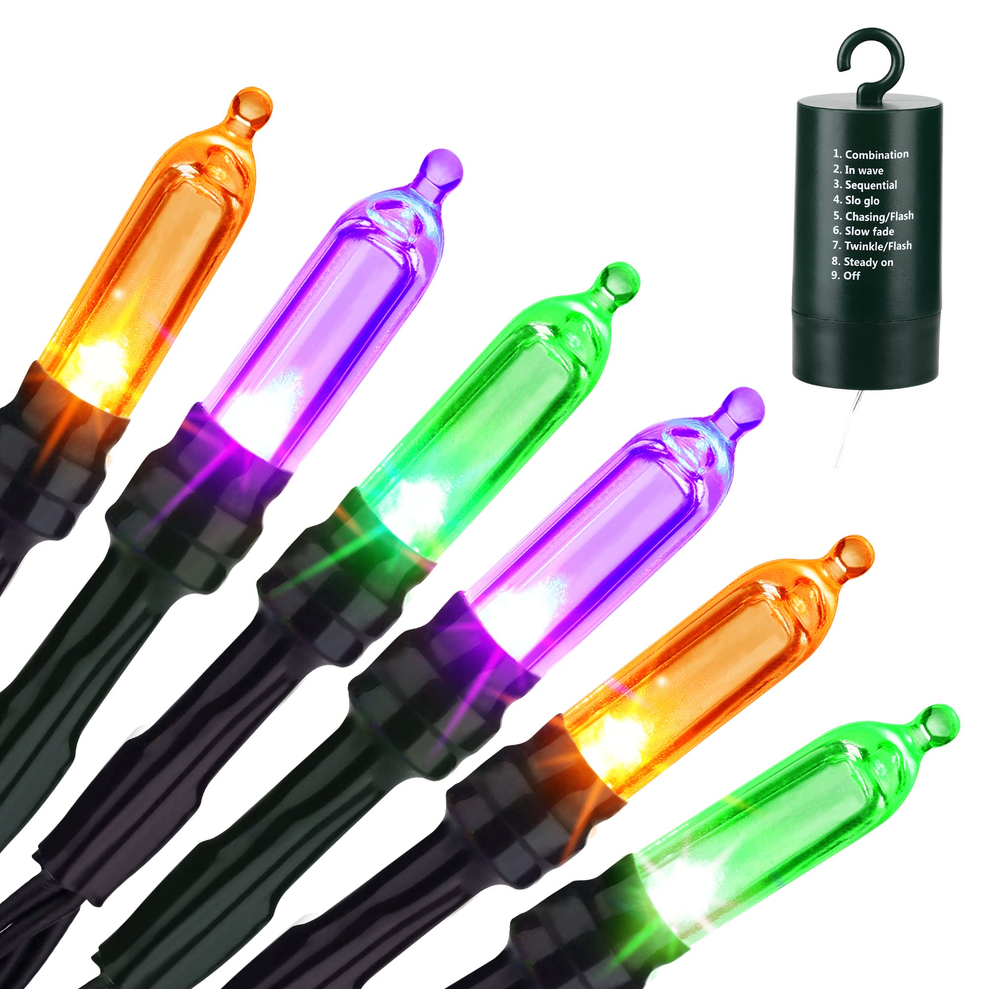 33ft 100 LED Decorative Lights with 8 Modes & Timer, Waterproof Battery Indoor Mini Lights (Orange, Purple, Green) for Halloween