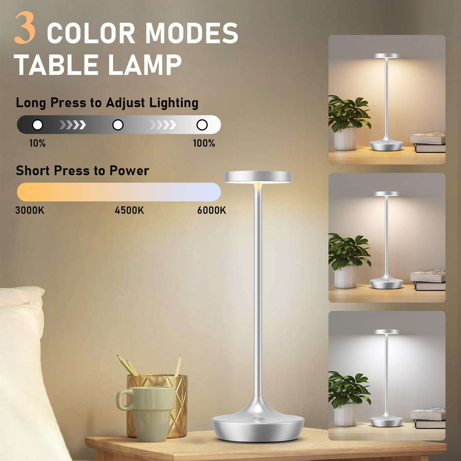 2 Pack Led Cordless Table Lamp Rechargeable