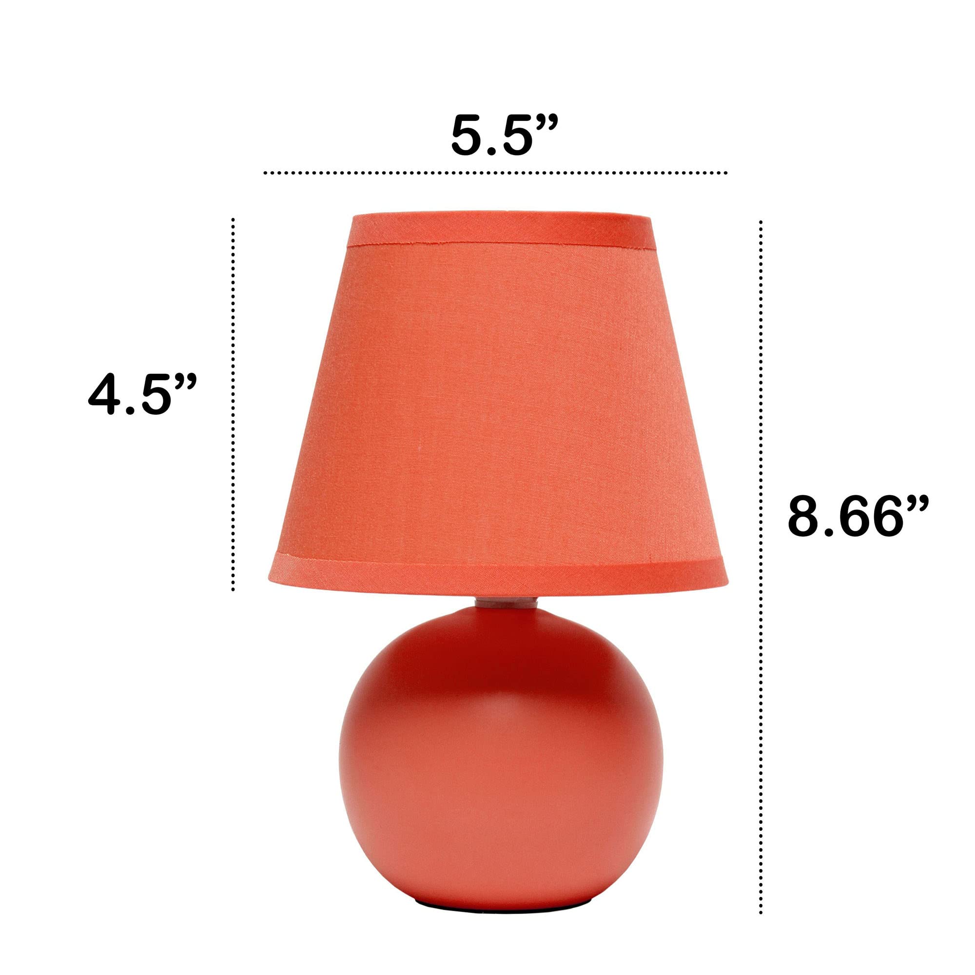 Creekwood Home Orange Ceramic Table Lamp, 8.66&quot; Petite Bedside Light With Drum Shade