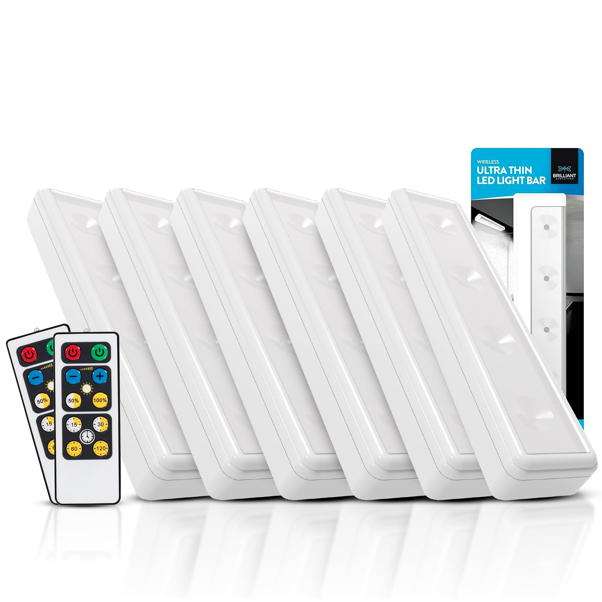 Brilliant Evolution Wireless Led Under Counter Lights With 2 Remote Controls - 6-Pack Battery Operated Under Cabinet Lighting Fi