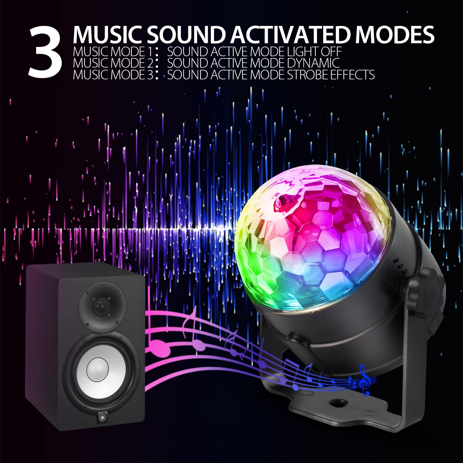 NEQUARE Disco Ball Strobe Lamp with Remote Control, 7 Modes, Black, 1 Pack, Sound Activated for Parties and Decorations