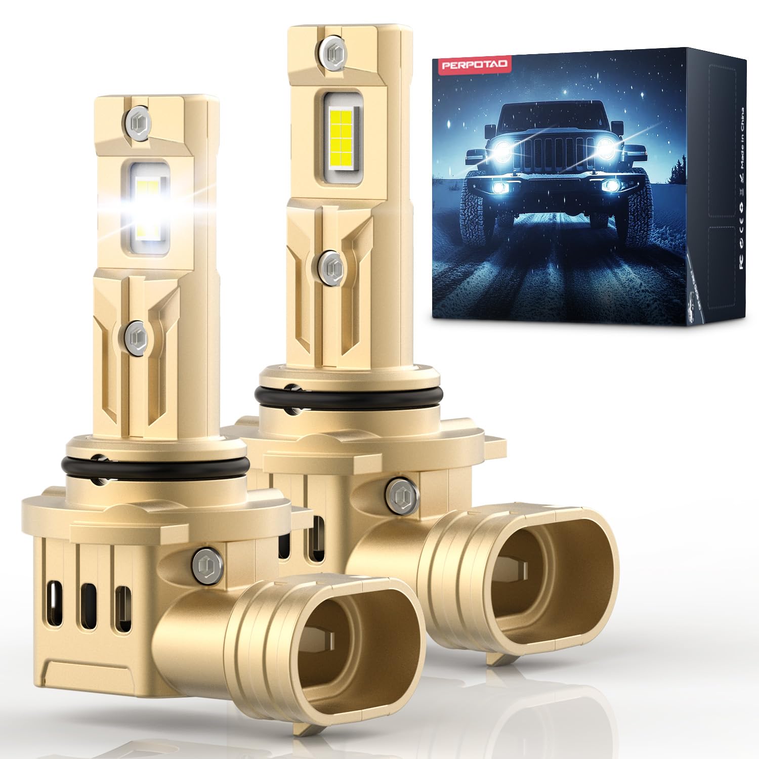 PERPOTAO Upgraded 9006/HB4 Bulb, 60,000H Lifespan, 8X Ultra-Brightness, 46,000LM, 1:1 Halogen Mini Size, 6000K White, IP68, Aero