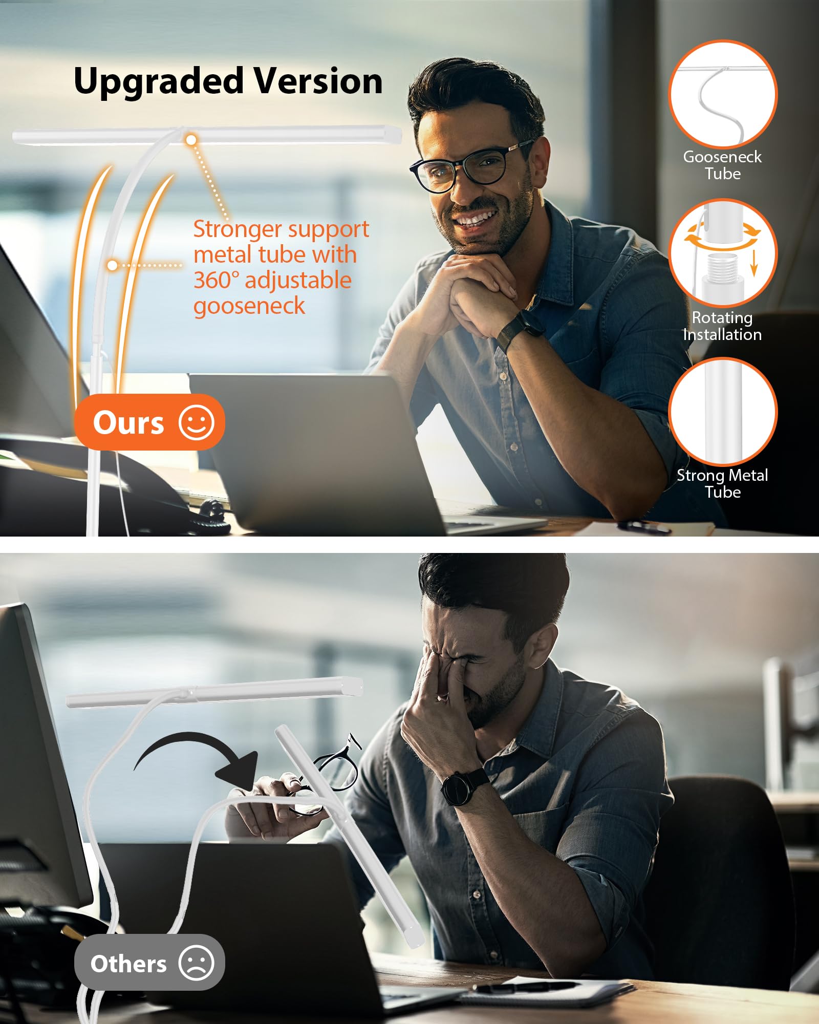 Clamp Desk Lamp With Adjustable Brightness, Eye-Caring Led, Rotatable Head, Usb Powered, Space-Saving Design For Office, Reading