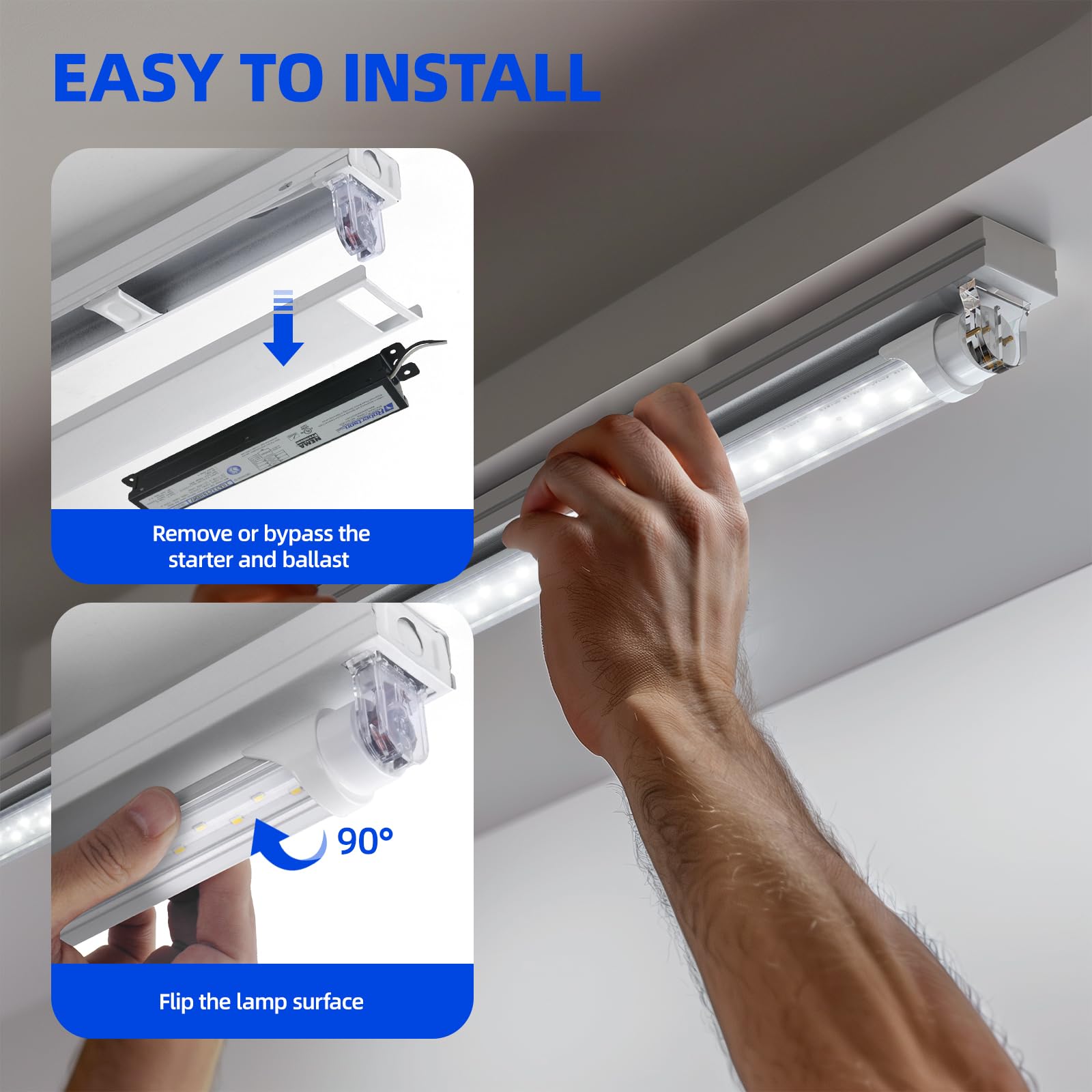 Barrina T8 LED Bulbs 4FT, 24W, 3200LM, 6000K, Ballast Bypass, Clear Cover, 16 Packs