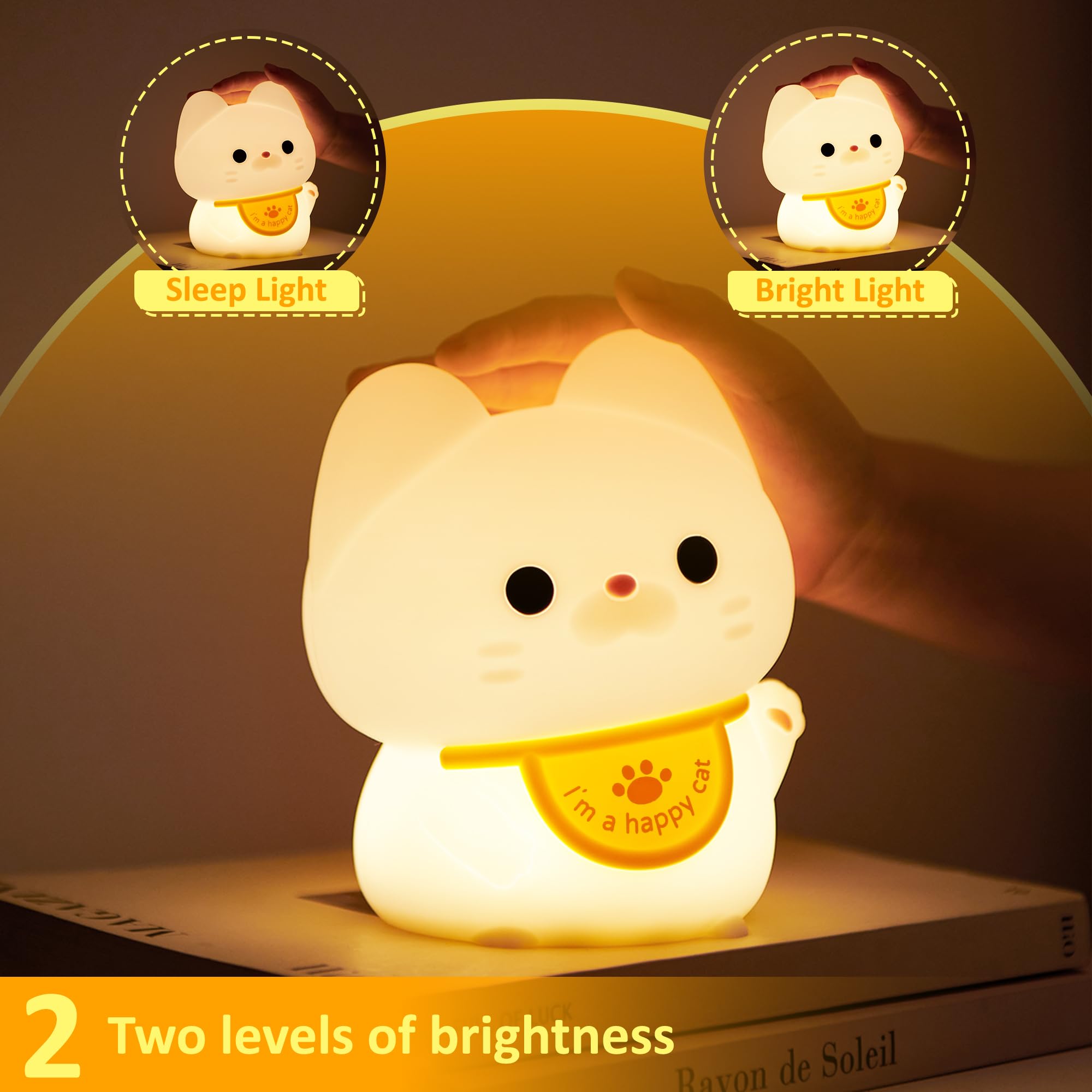 Attivolife Cute Cat Night Light LED Lamp, USB Rechargeable, Dimmable Timer, 12.5cm, Cat Model FS-FULE01