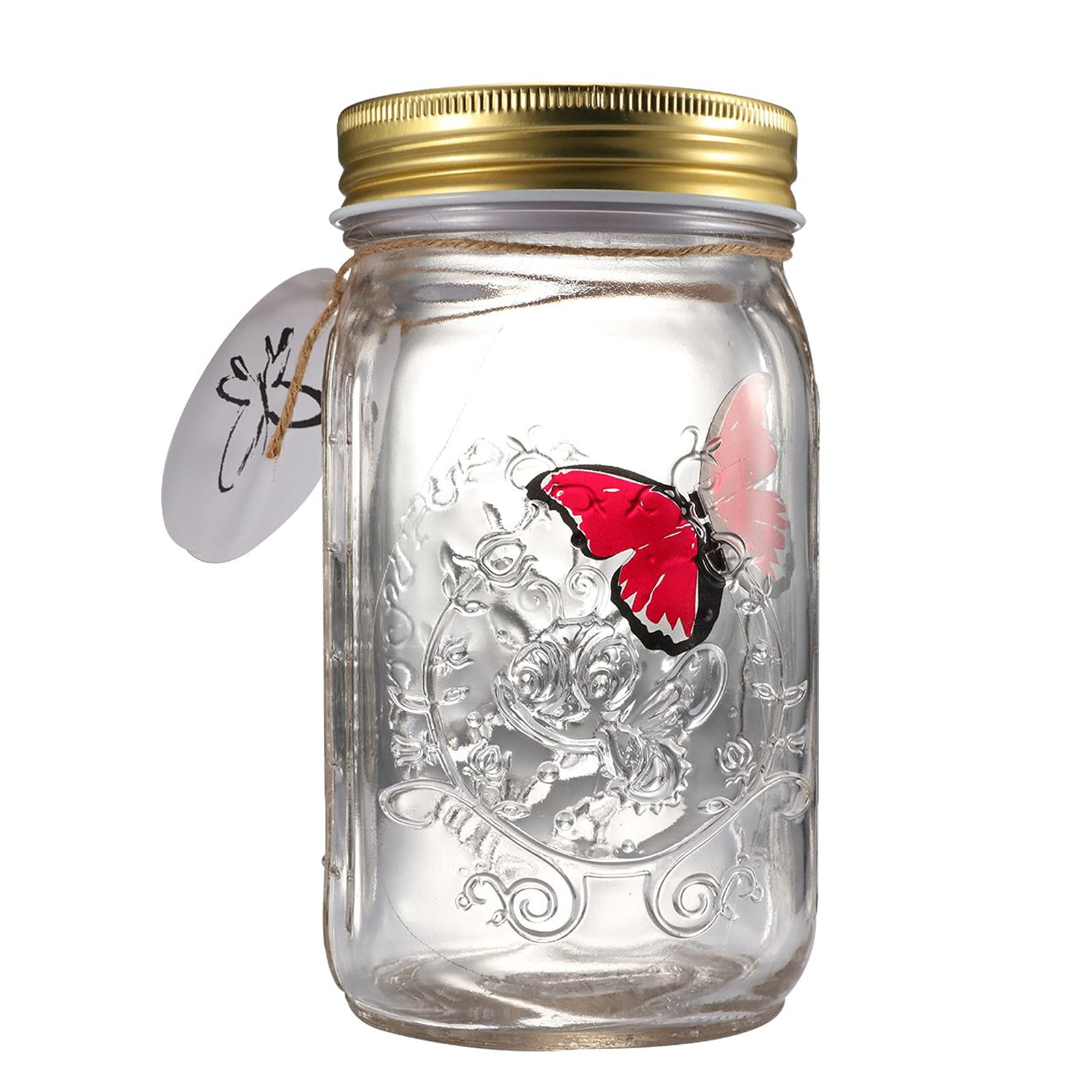 Butterfly in a Glass Jar, Hsxxf LED Lamp Jar Animated Butterfly in A Jar Tap to Activate Gift Decoration (Red)