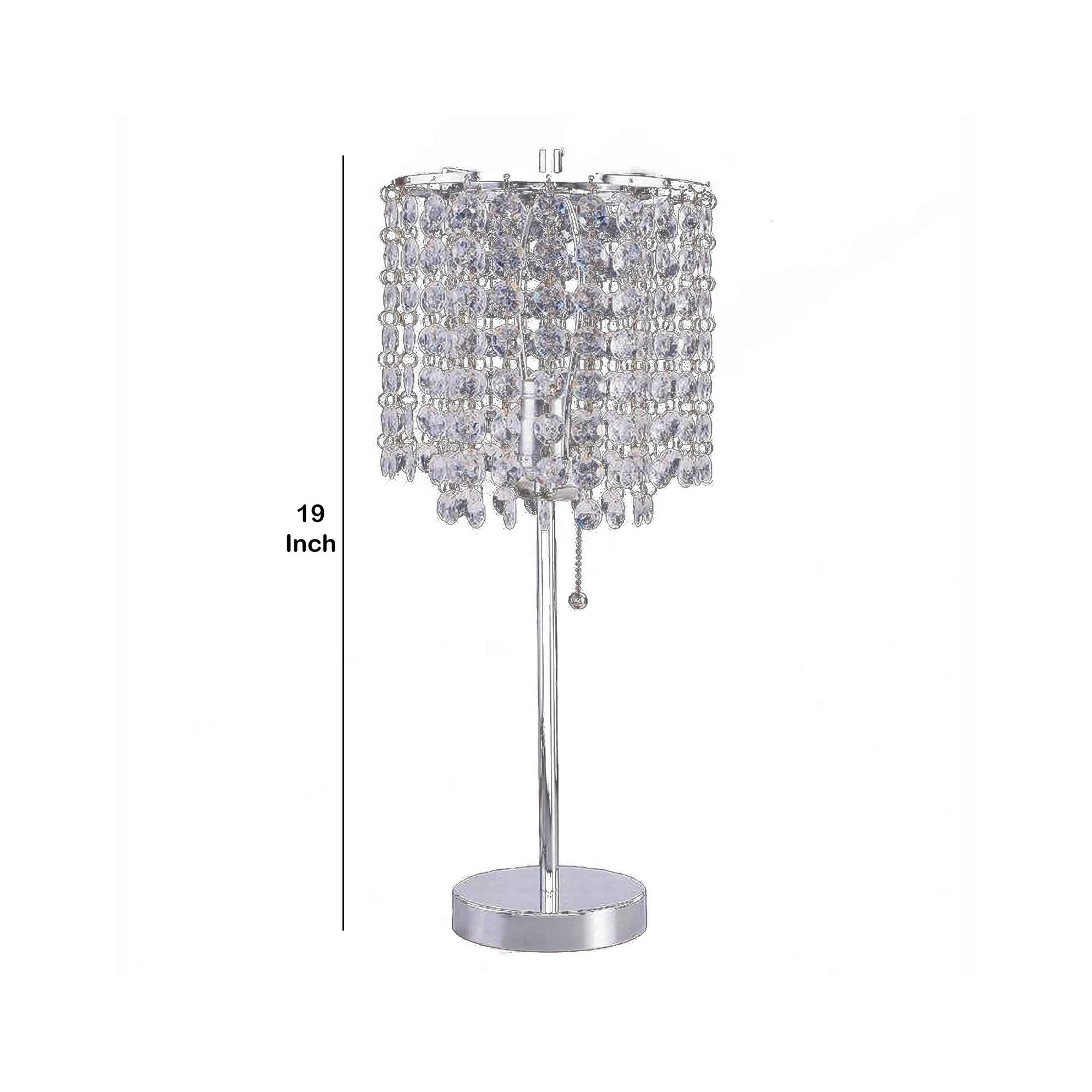 Benzara Chandelier Table Lamp, Crystal Accented, Metal and Faux Crystal, Chrome and Clear, Model BM220581