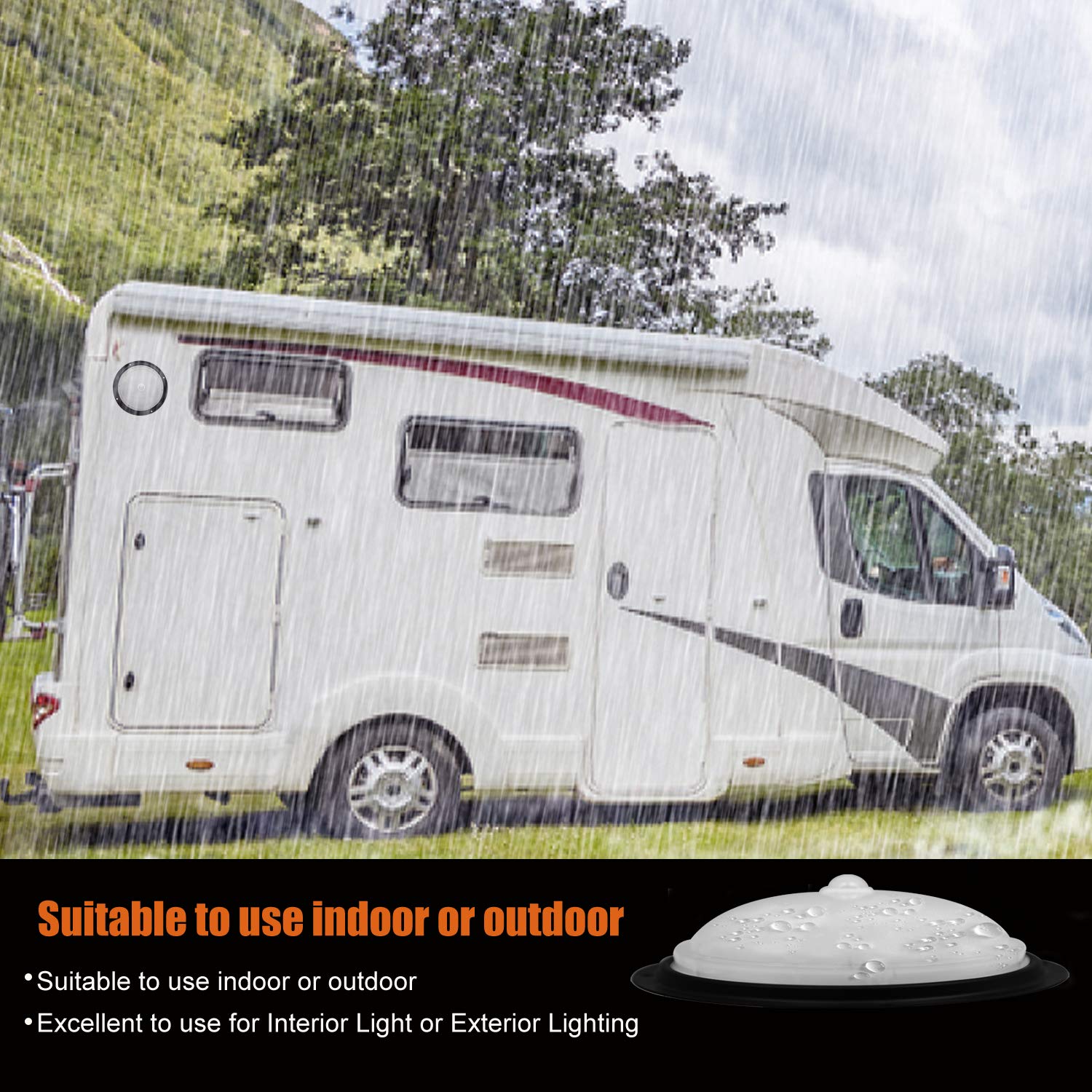 Facon 12V 8'' Rv Porch Light Scare Light Security Light - Ceiling/Wall Light Use In Door&Out Door, With Pir Motion Sensor Function - Water Proof Ip 66