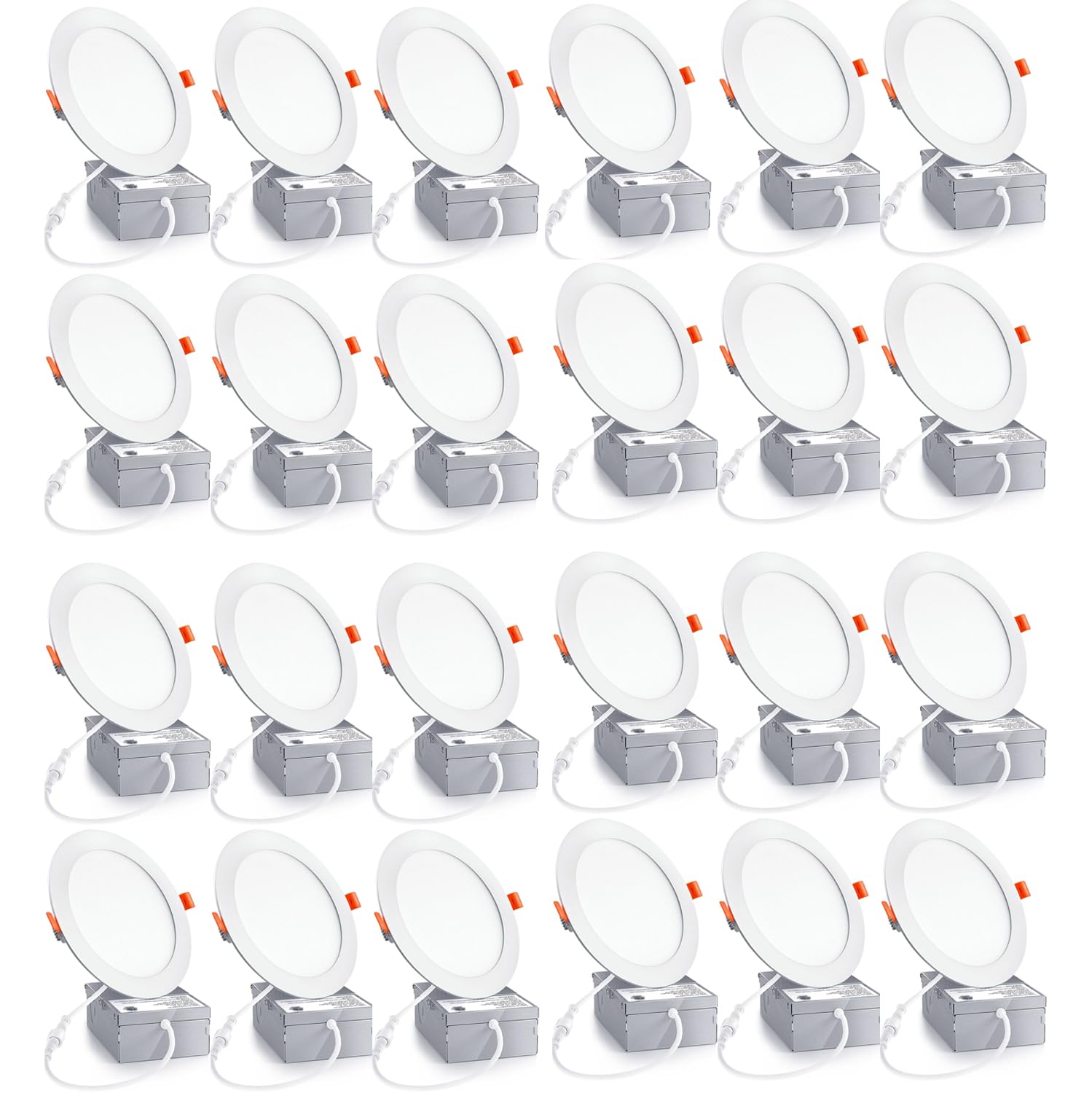 24Pack 6 Inch Led Recessed Light With Junction Box,Can Lights,12W Led Lights,110W Eqv,Led Ceiling Light,Can-Killer Downlight 1050Lm High Brightness Recessed Lighting(6500K-Daylight, 6Inch-24Pack)