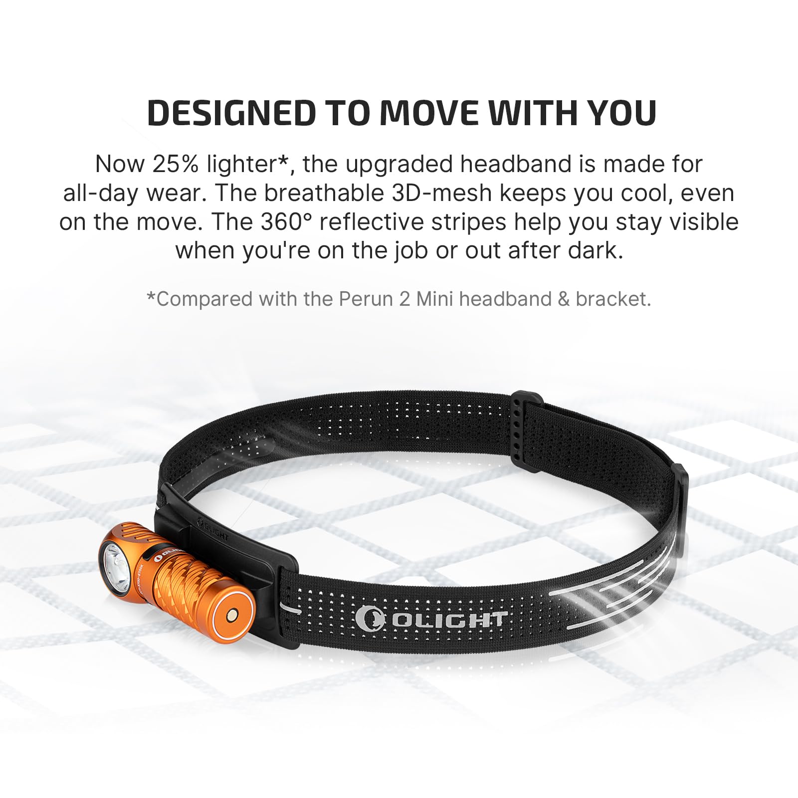 OLIGHT Perun 3 Mini Headlamp 1250 Lumens LED Flashlight, Rechargeable, Red Light Option, 6061-T6 Aluminum, Orange, Model O-PERUN3MIN